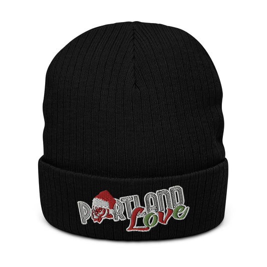 Original Portland Love Christmas Black Ribbed Knit Beanie image 0