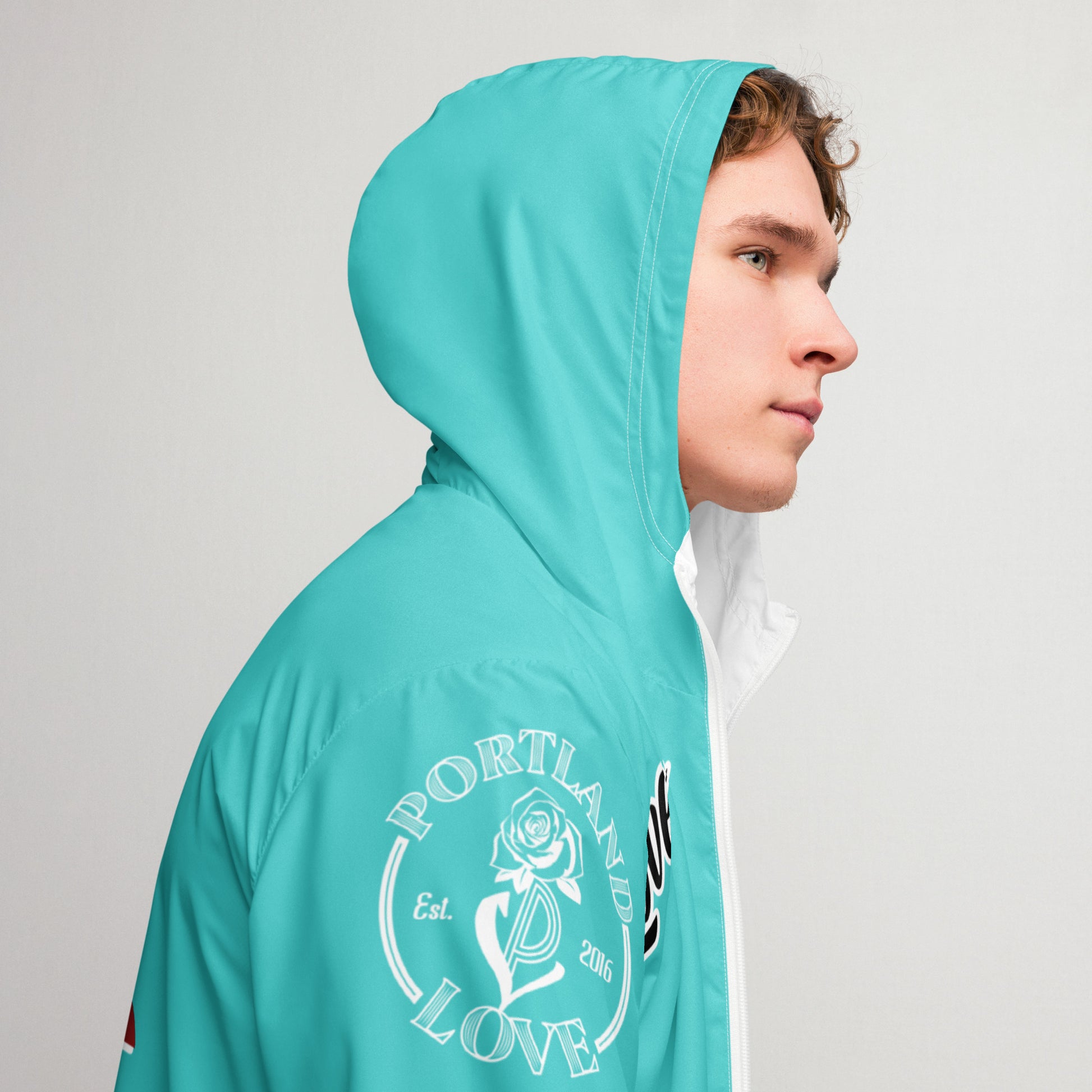 Portland Love Logos Dark Turquoise Men’s Windbreaker image 13