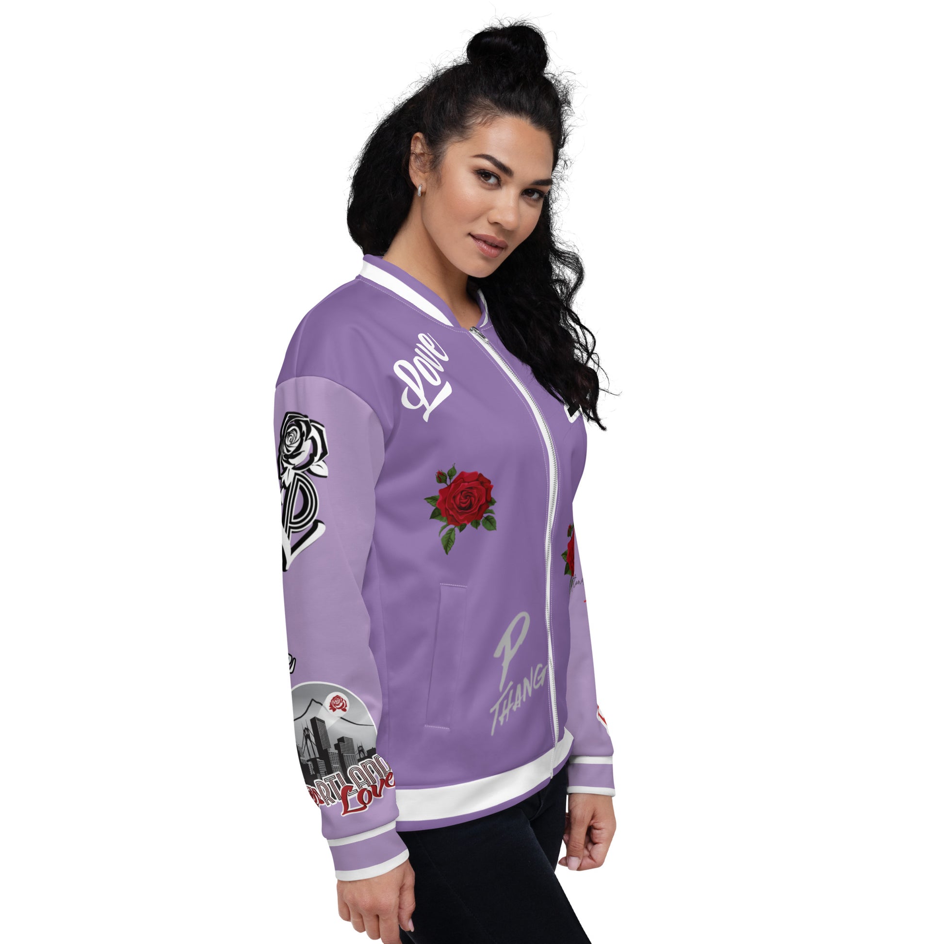 Portland Love Logo City Love Unisex Bomber Jacket (Purple) image 3