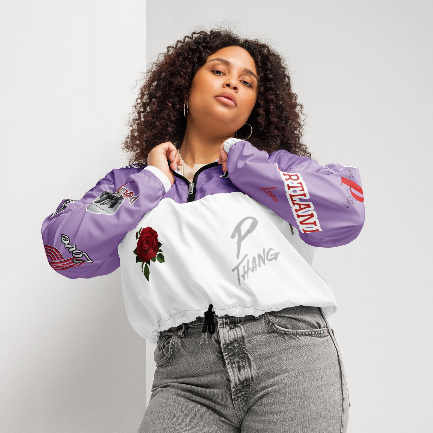 Portland Love Logos Purple Women’s Cropped Windbreaker image 0