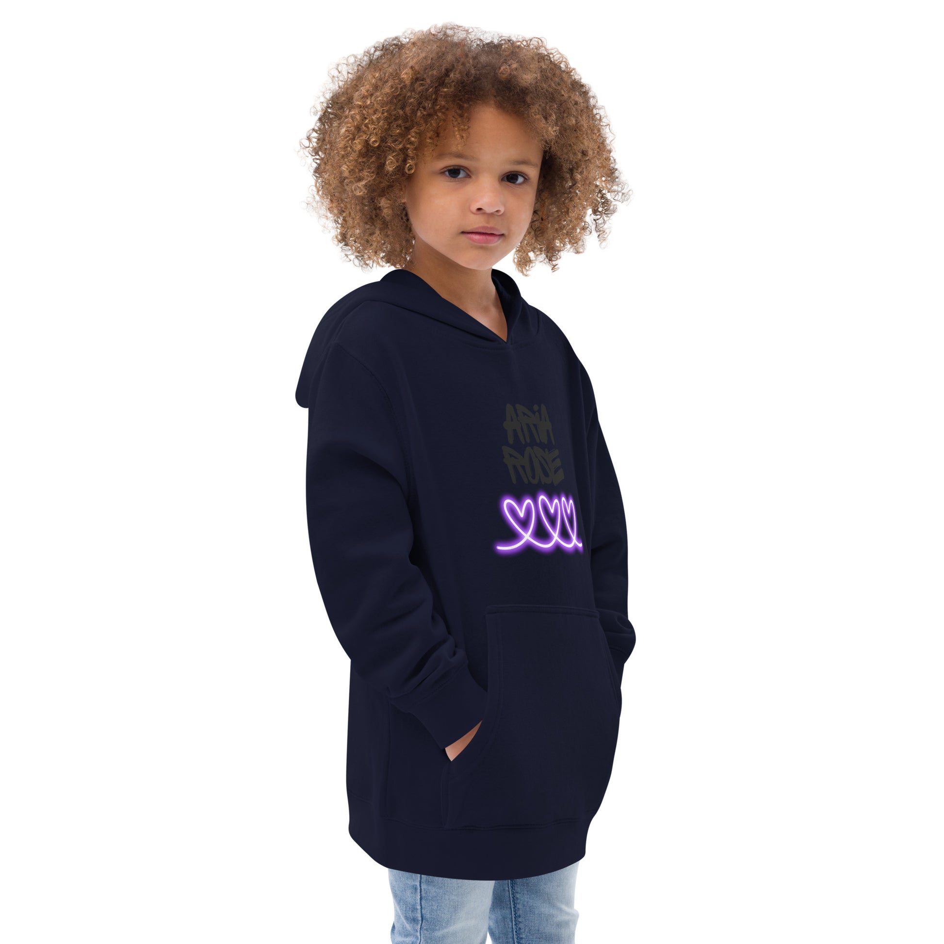 Aria Rose Purple Heart Kids Fleece Hoodie image 4