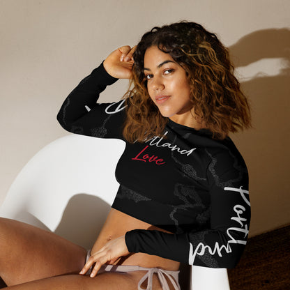 Portland Love Black Marble Recycled Long-Sleeve Crop Top image 2
