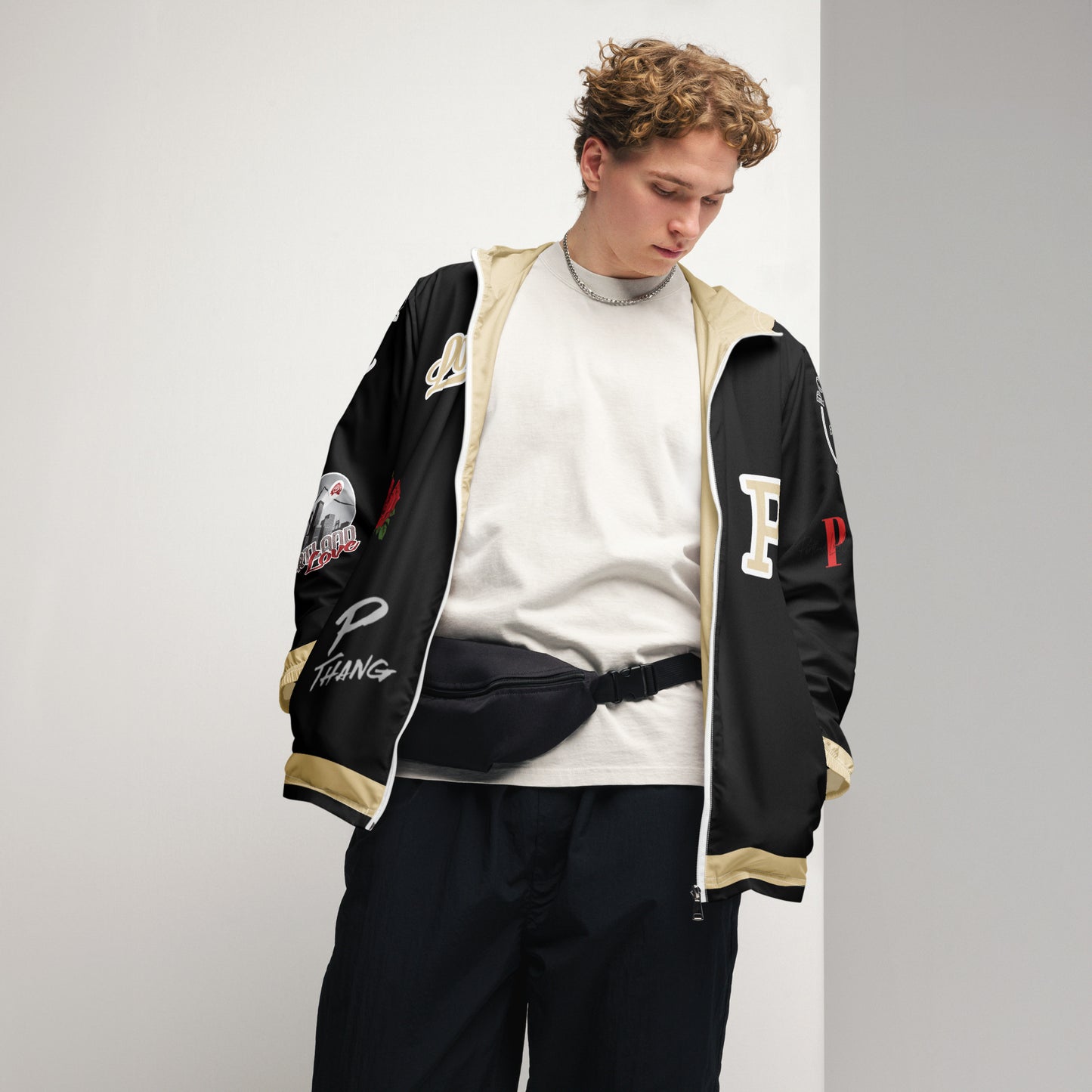 Black and Gold Logo Men’s Windbreaker image 7