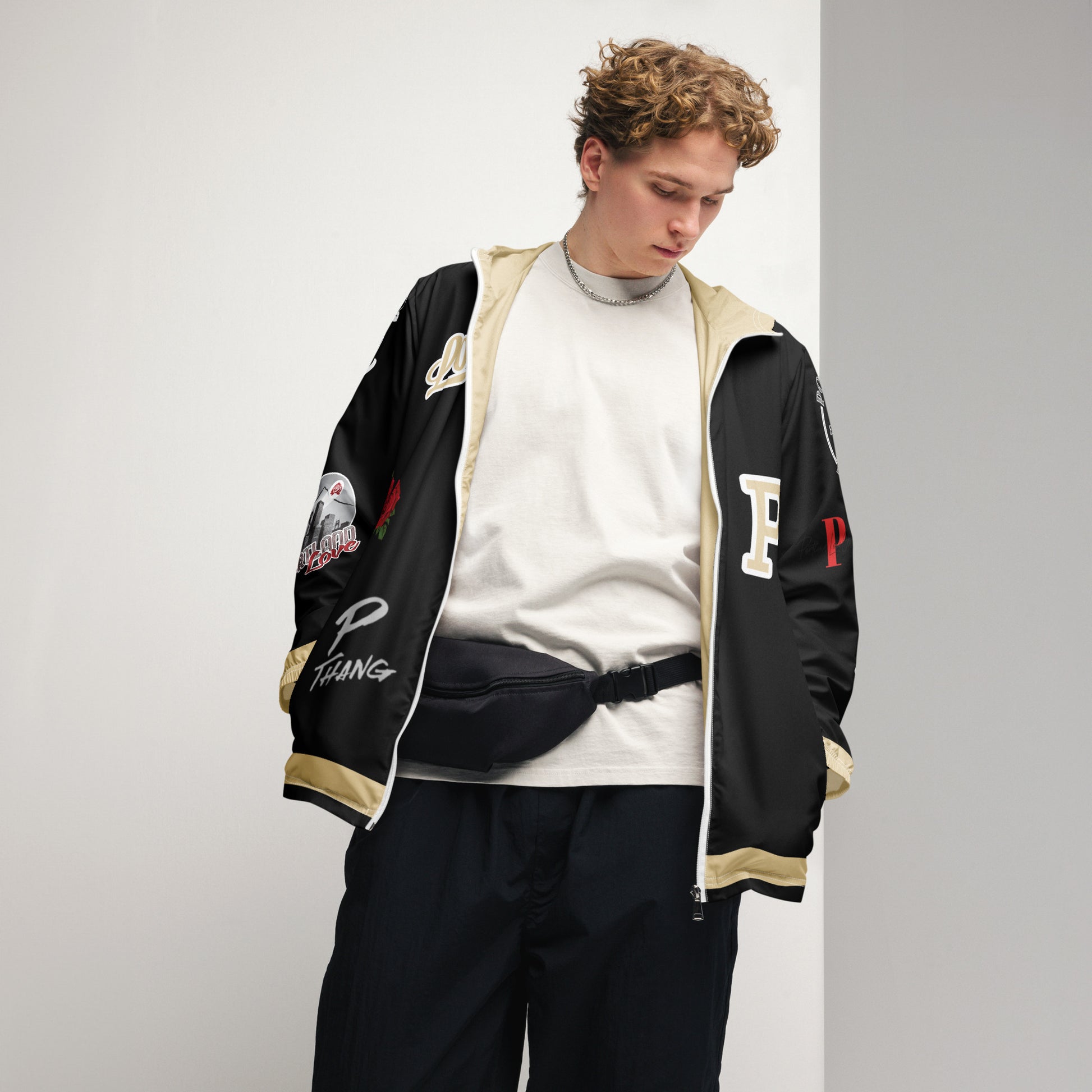 Black and Gold Logo Men’s Windbreaker image 7