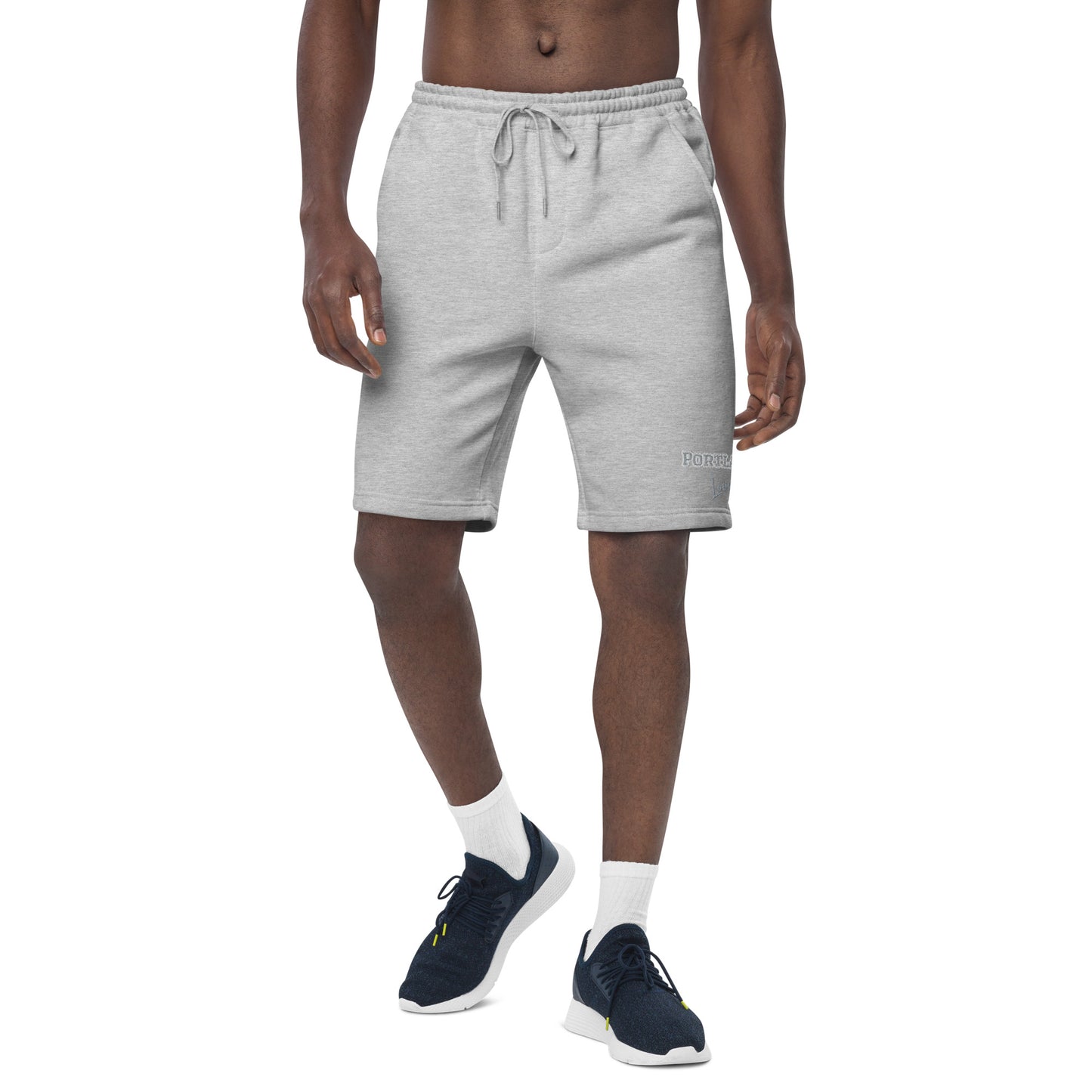 Block Style Grey Embroidered Men's Fleece Shorts image 3