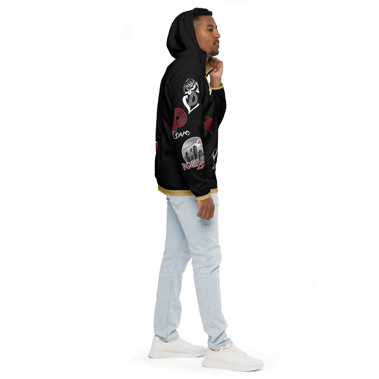 Black and Gold Logo Men’s Windbreaker image 11