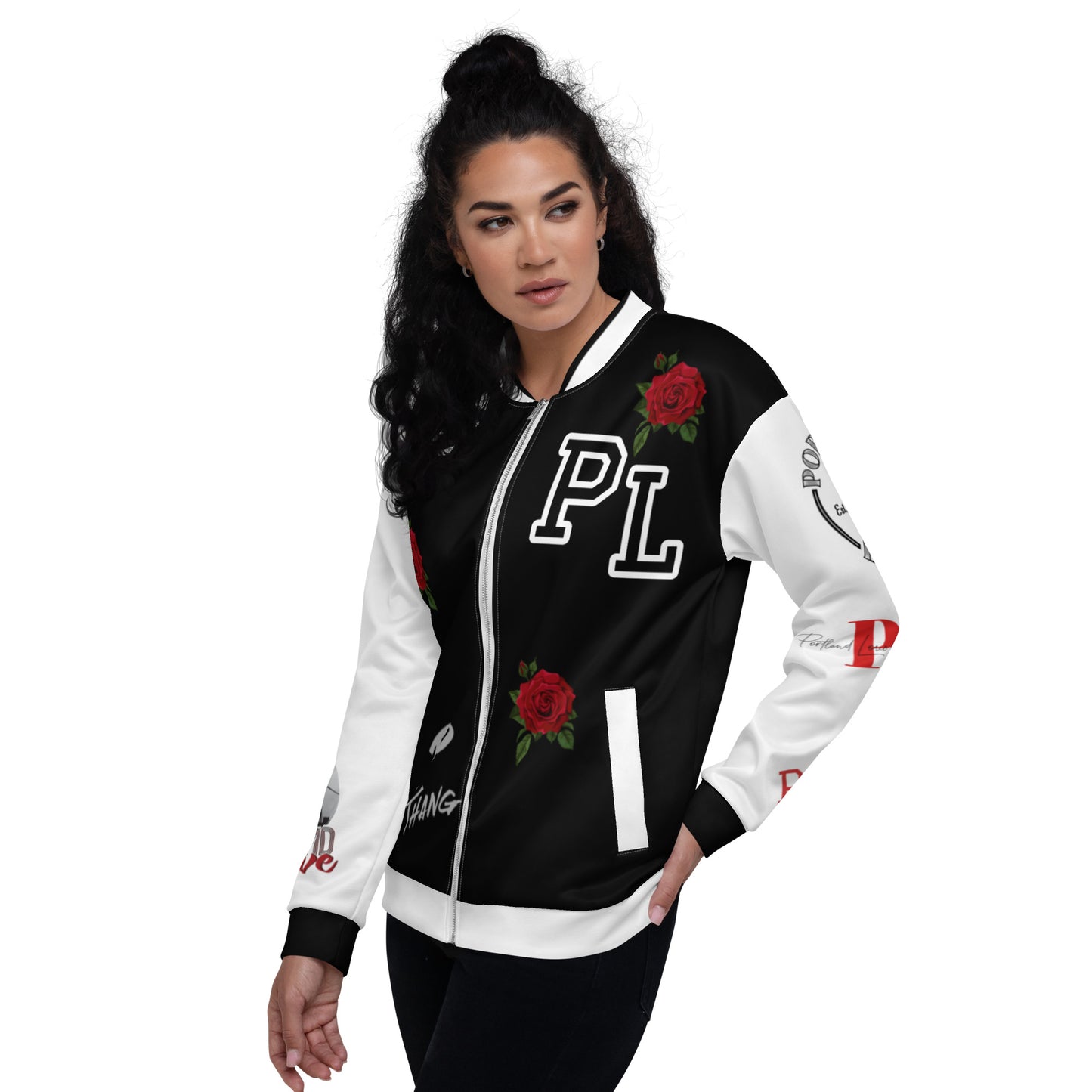 Portland Love Logo PL-Rose Bomber Jacket (Black) image 6