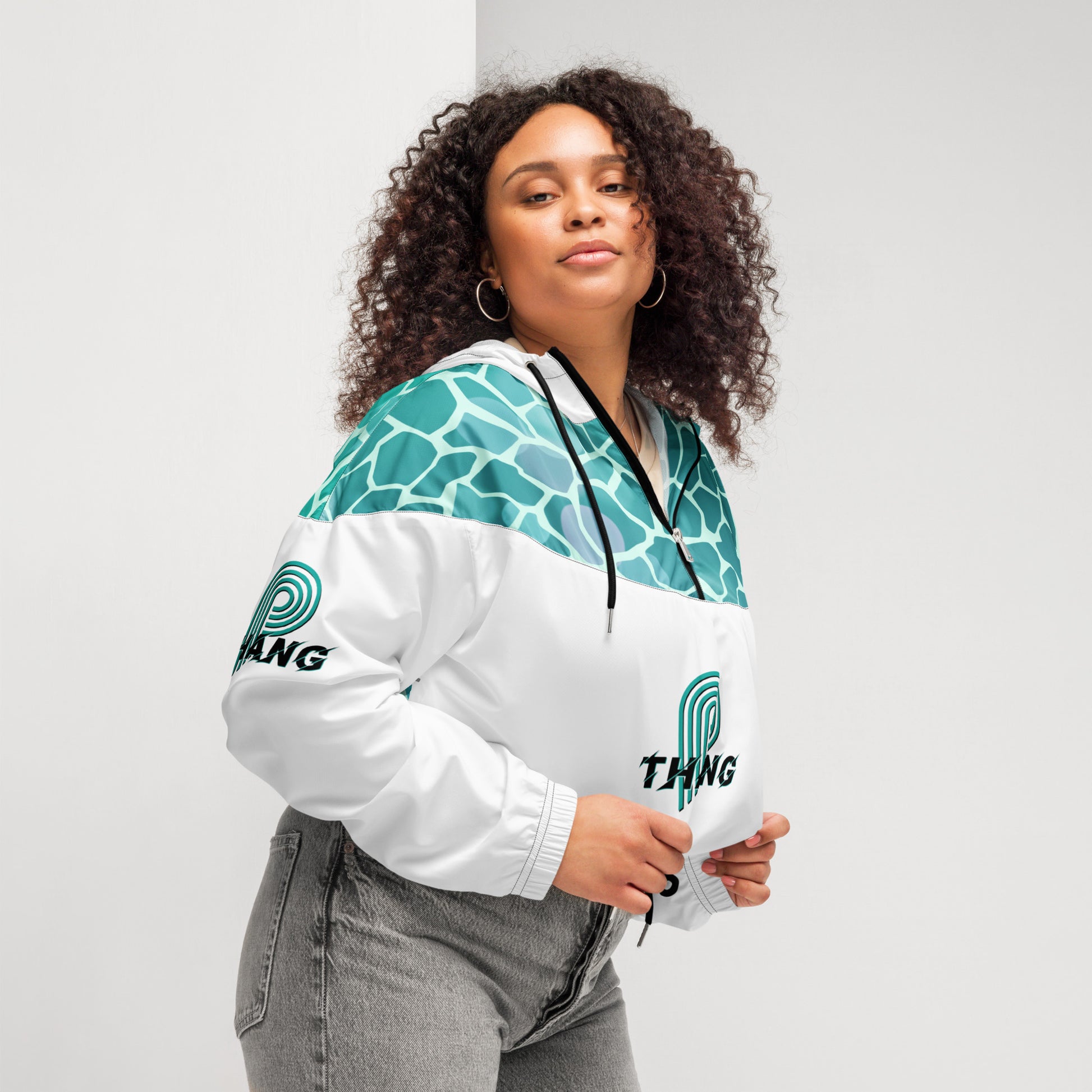 P-Thang Blue Marble Women’s Cropped Windbreaker image 3
