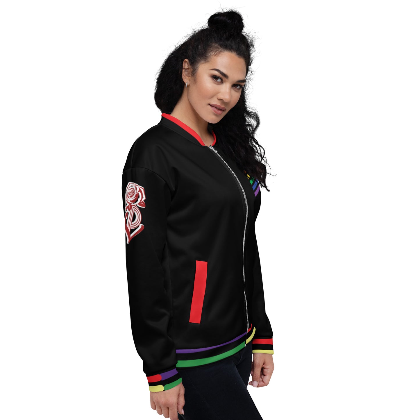 Black Rainbow Unisex Bomber Jacket image 6