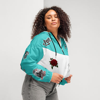 Portland Love Logos  Dark Terquioise Women’s Cropped Windbreaker image 3