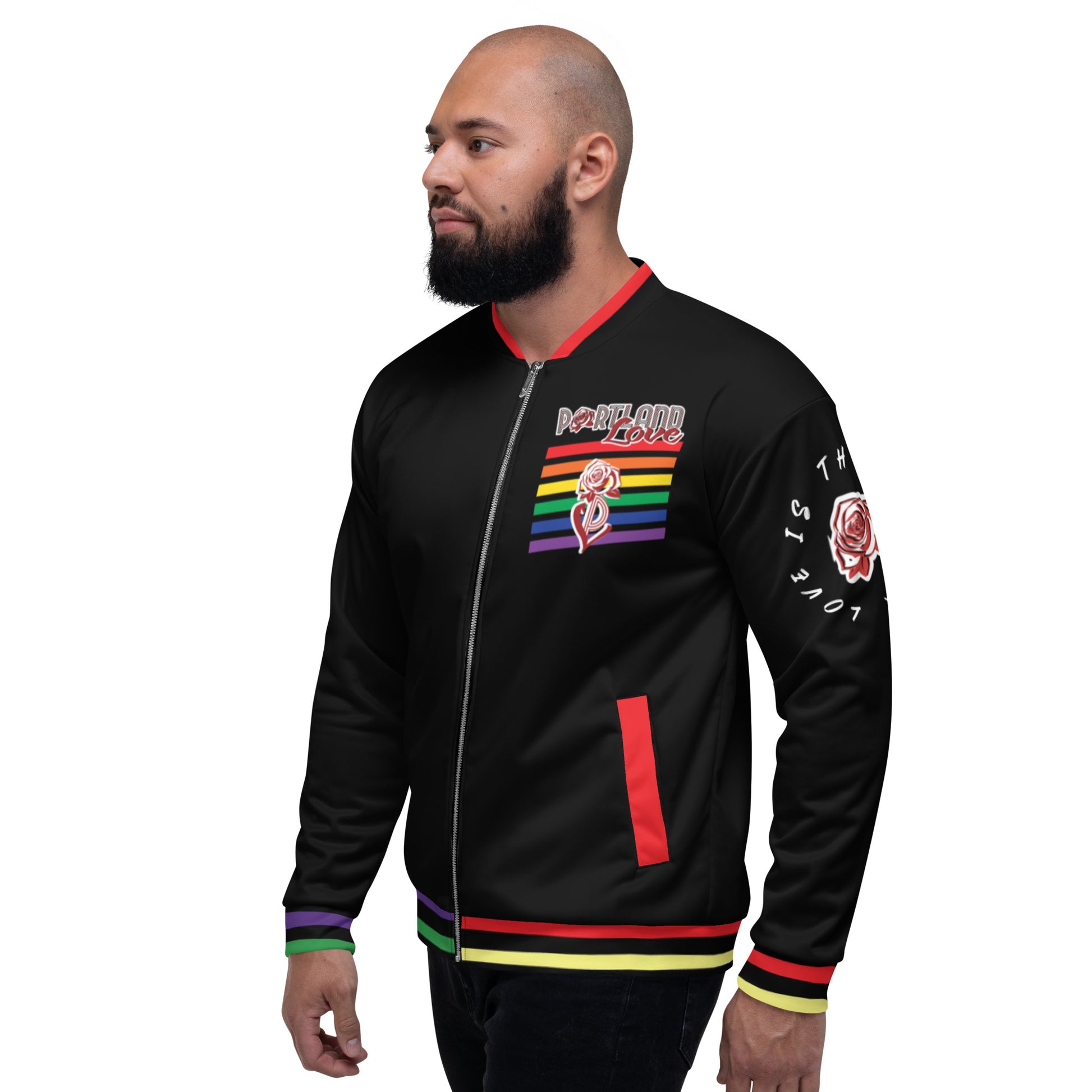 Black Rainbow Unisex Bomber Jacket image 3