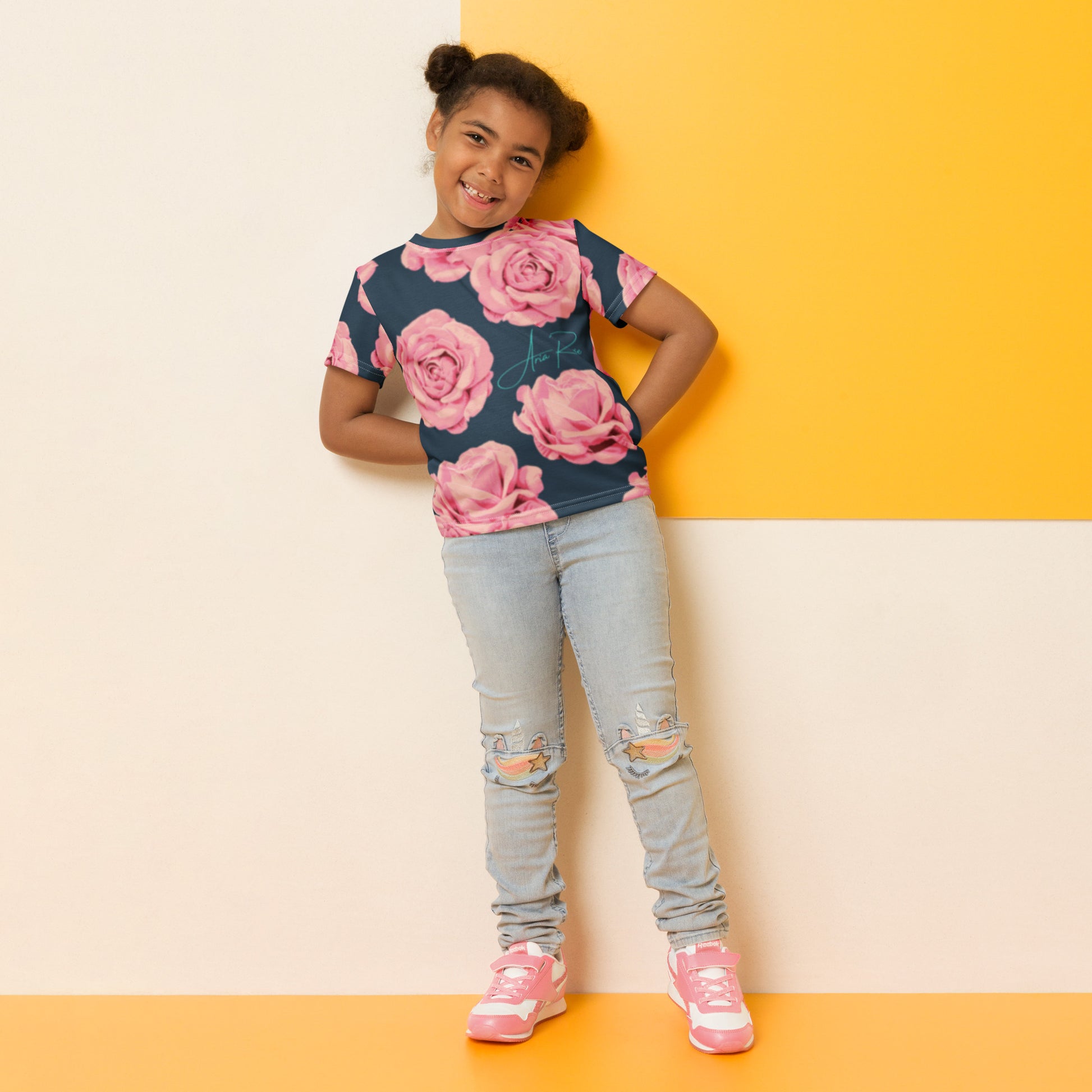Aria Rose Flower Kids Crew Neck T-Shirt image 0