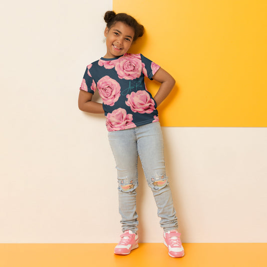 Aria Rose Flower Kids Crew Neck T-Shirt image 0