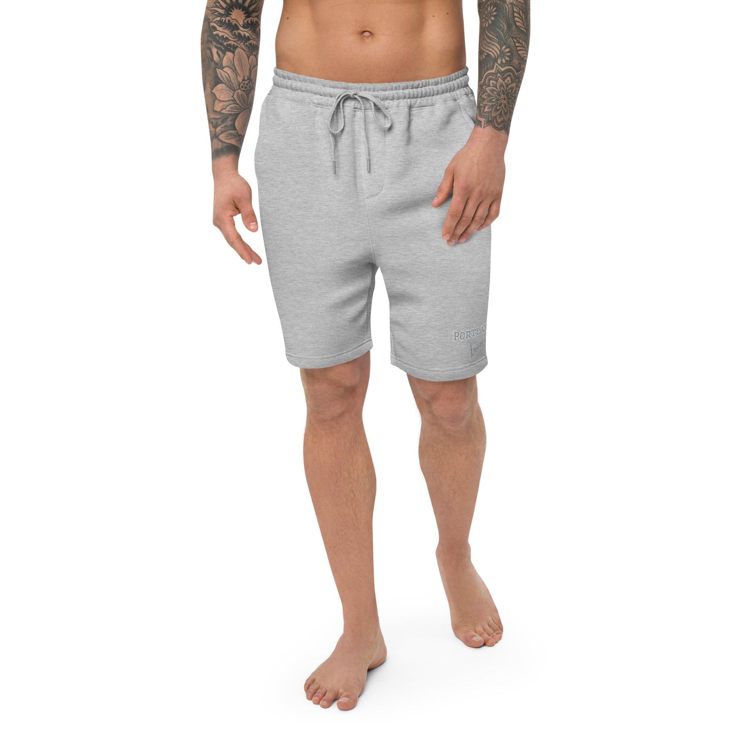 Block Style Grey Embroidered Men's Fleece Shorts image 7