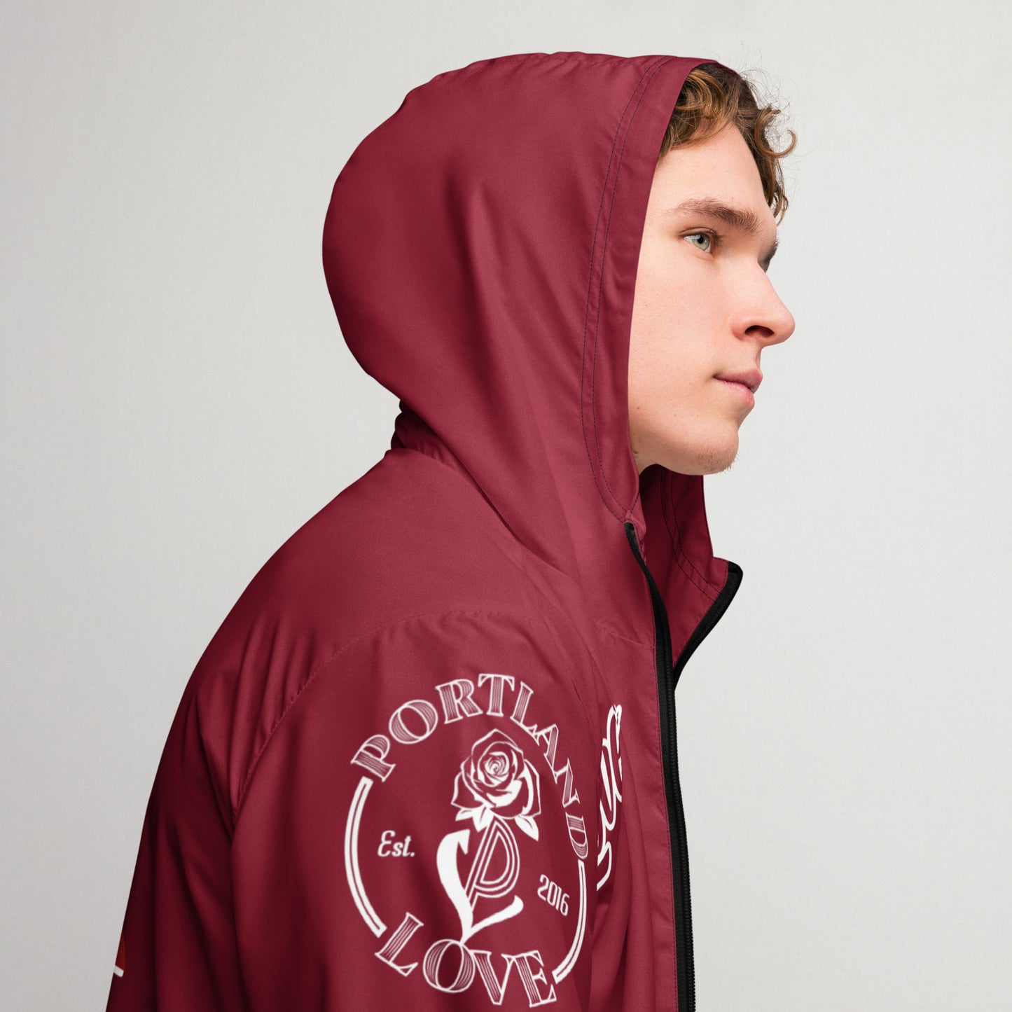 Portland Love Burgundy Logo Men’s Windbreaker image 3