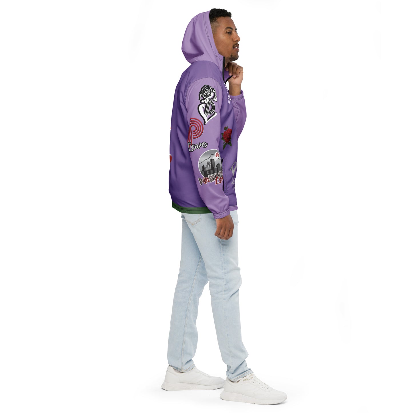 Portland Love Purple Logo Men’s Windbreaker image 10