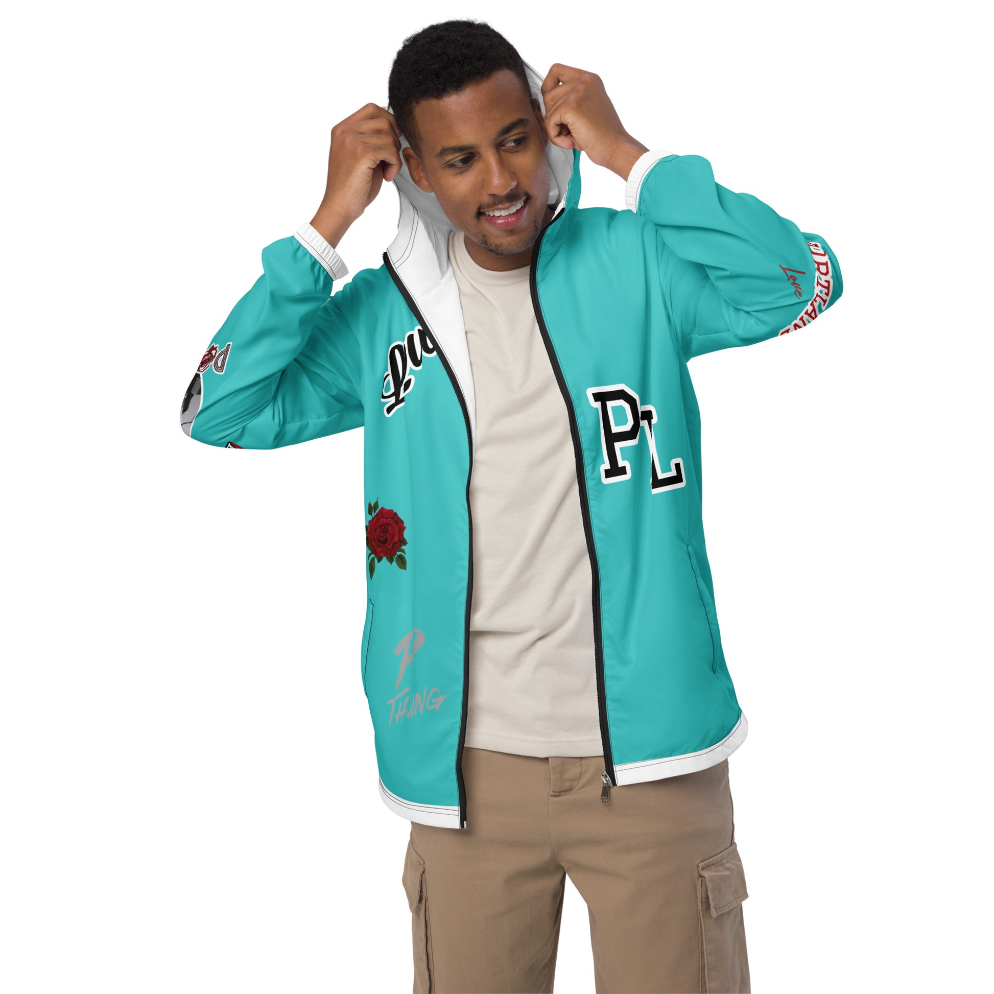 Portland Love Logos Dark Turquoise Men’s Windbreaker image 7