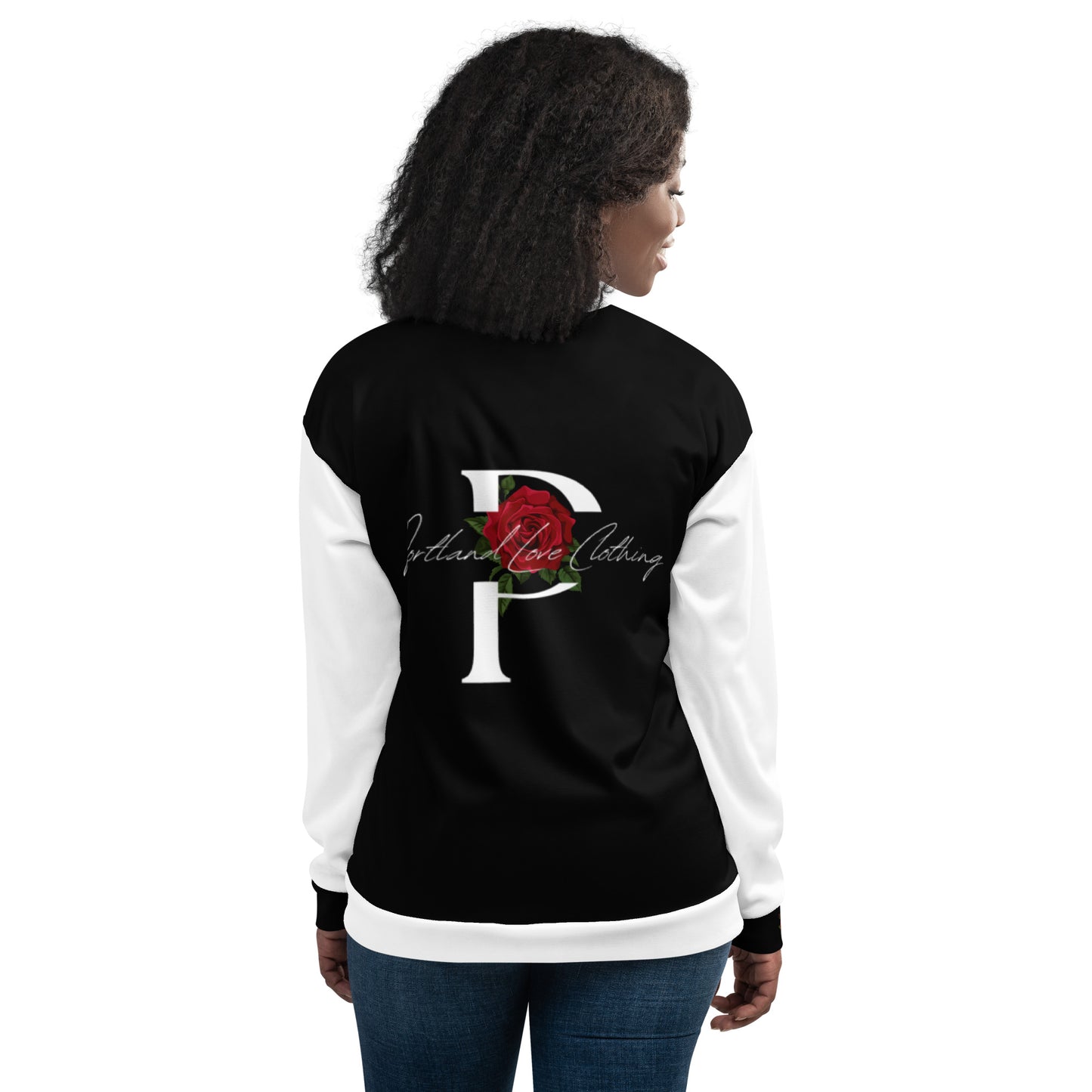 Black and White Unisex Bomber Jacket W/Rose version 2 image 1