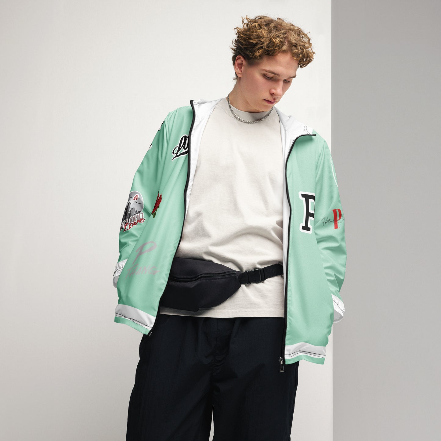 Portland Love Logos Vista Blue Men’s Windbreaker image 11