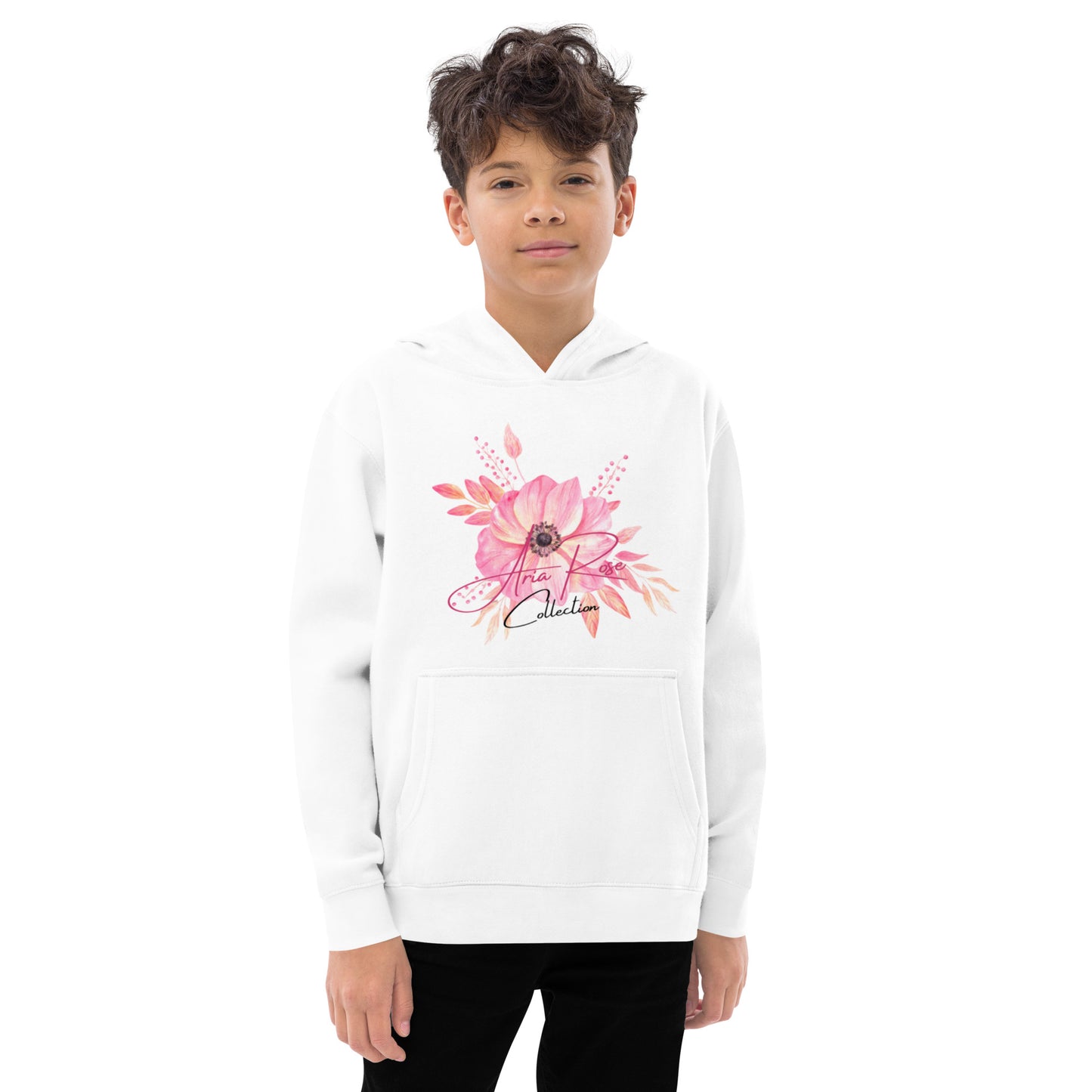 Aria Rose Pink Flower Kids Fleece Hoodie image 0
