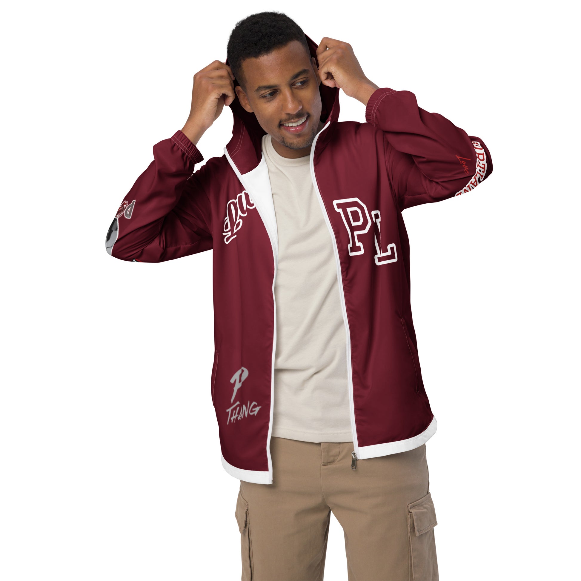 Portland Love Burgundy Logo Men’s Windbreaker image 13