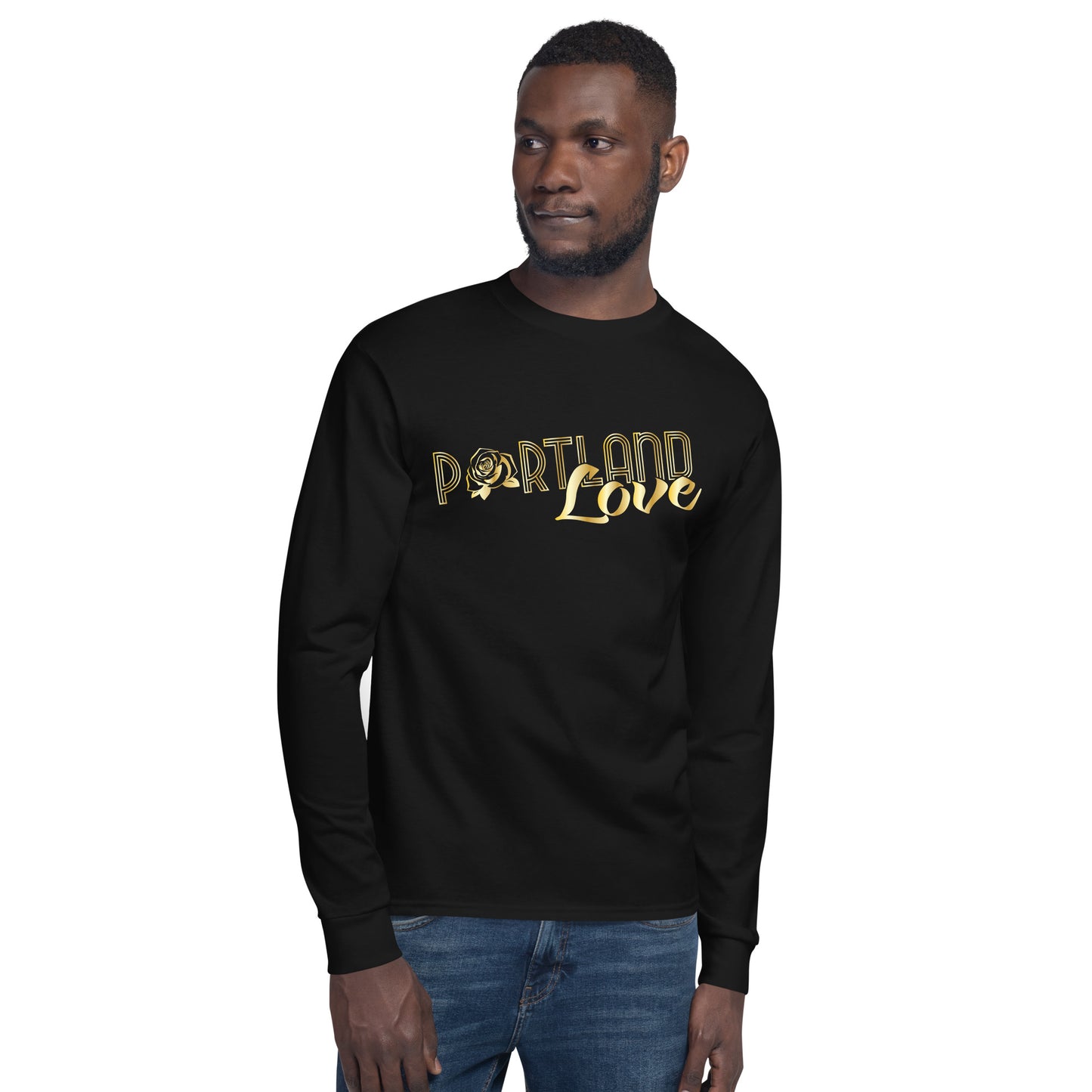 Portland Love Gold Print Men's Champion Long Sleeve Shirt image 3