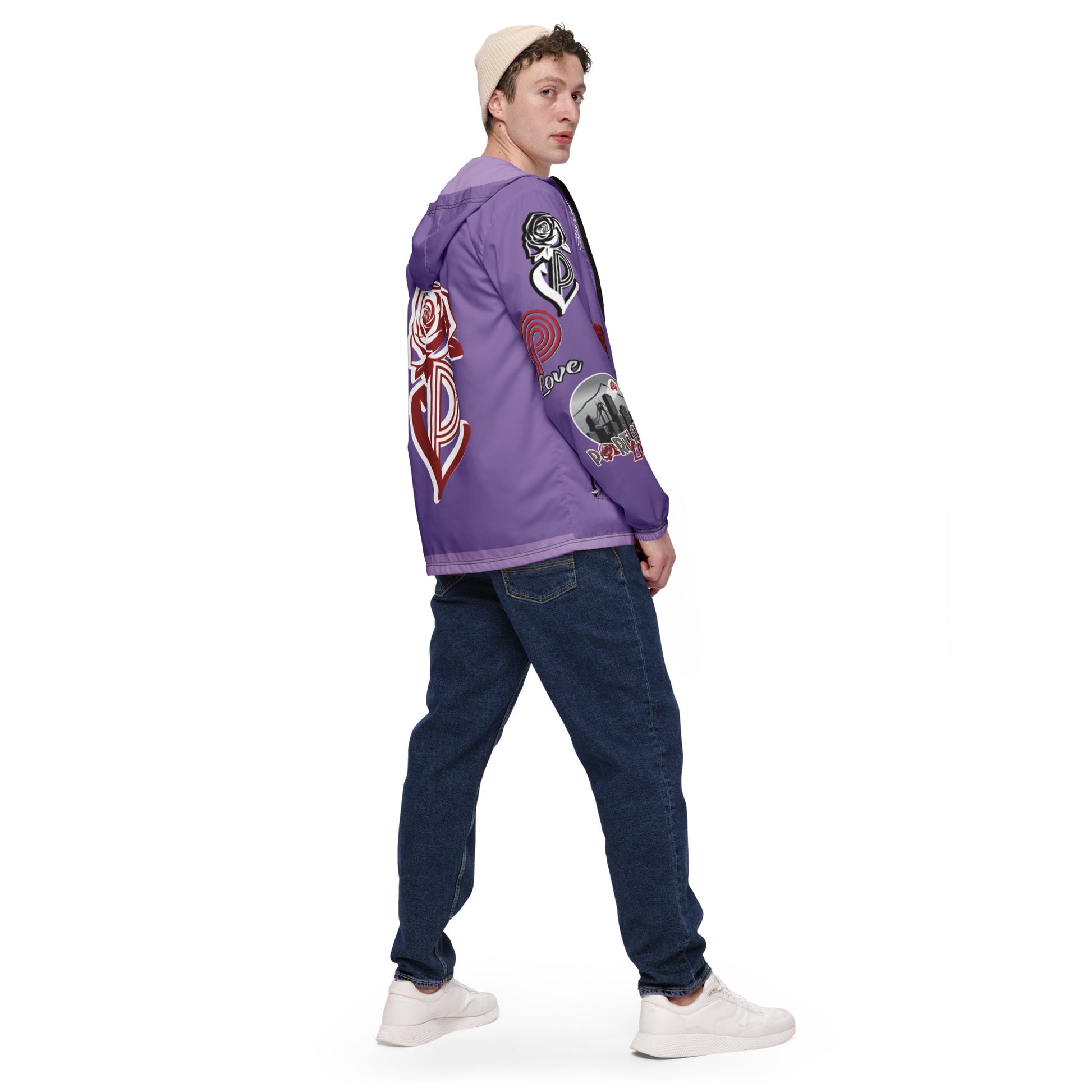 Portland Love Logos Purple Men’s Windbreaker image 8