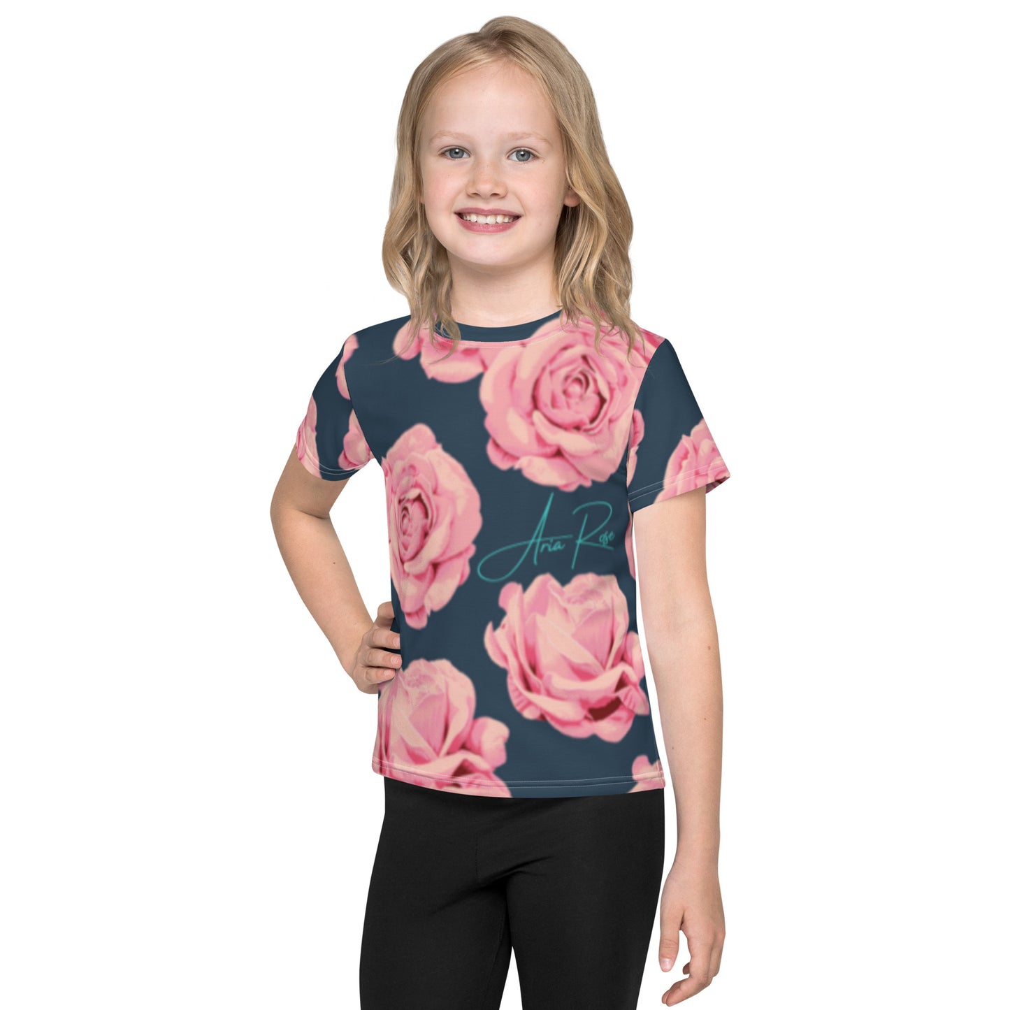Aria Rose Flower Kids Crew Neck T-Shirt image 1