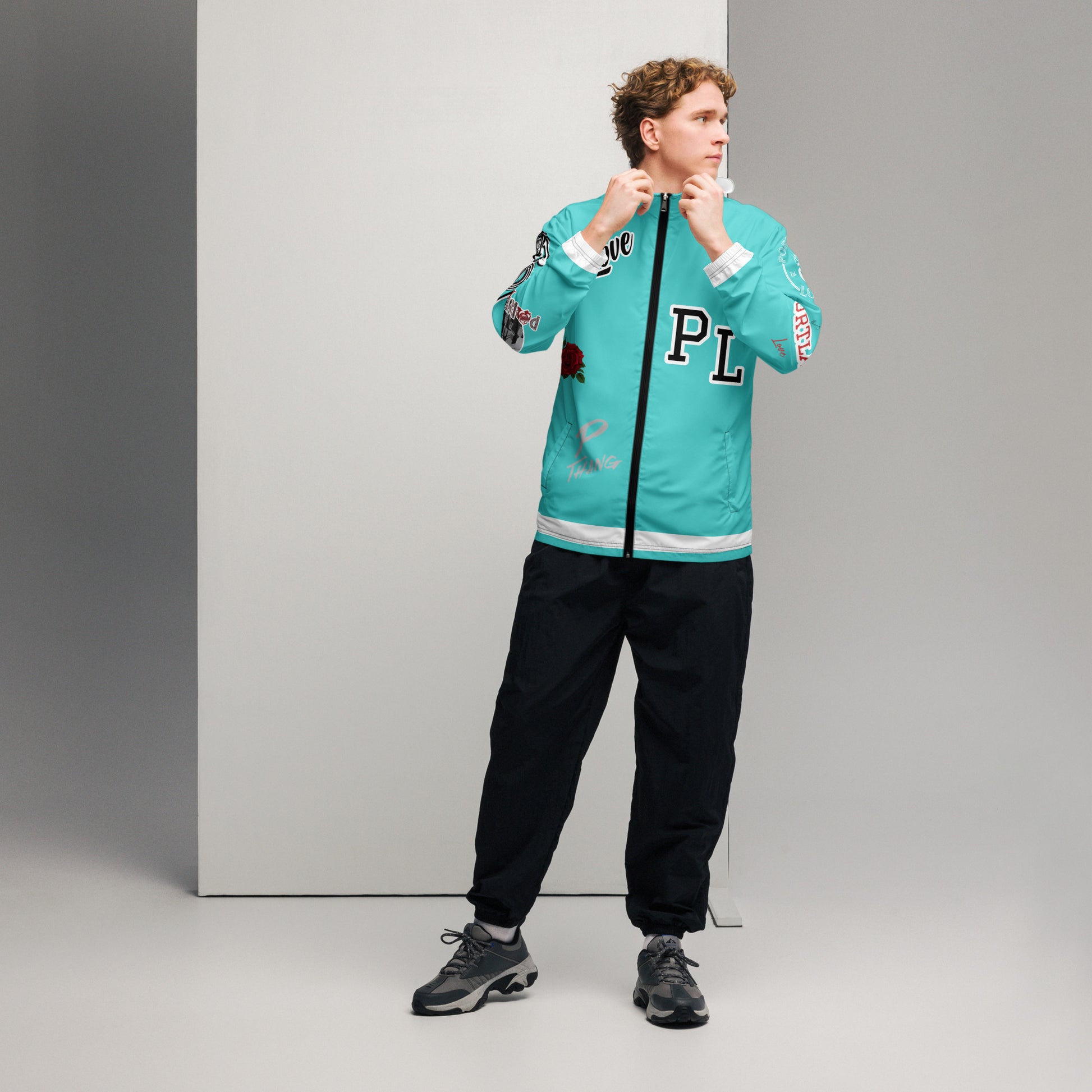 Portland Love Logos Dark Turquoise Men’s Windbreaker image 0