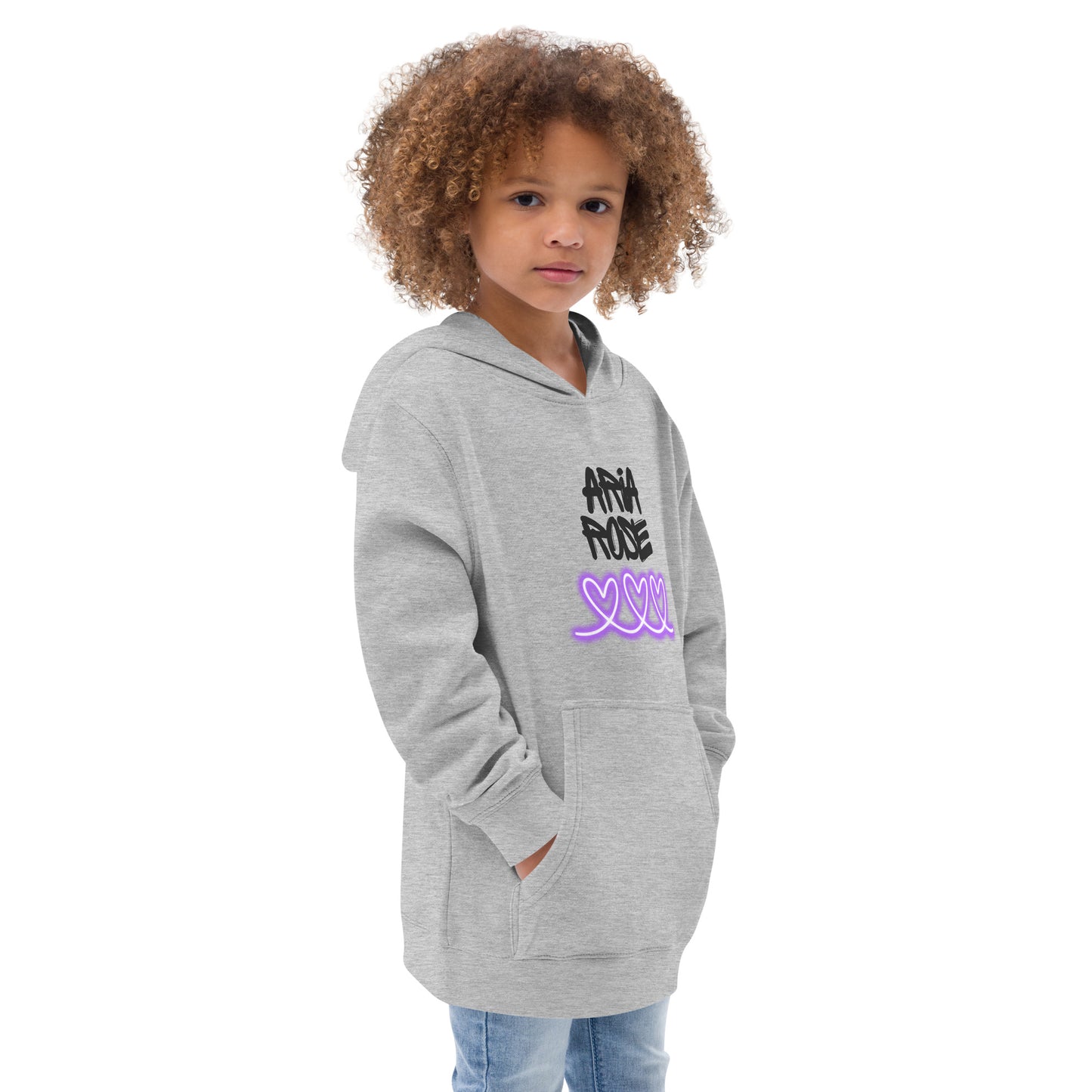 Aria Rose Purple Heart Kids Fleece Hoodie image 5