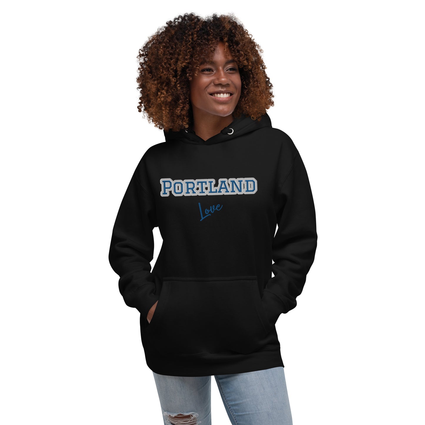 Block Style Royal/White Embroidered Unisex Hoodie image 0