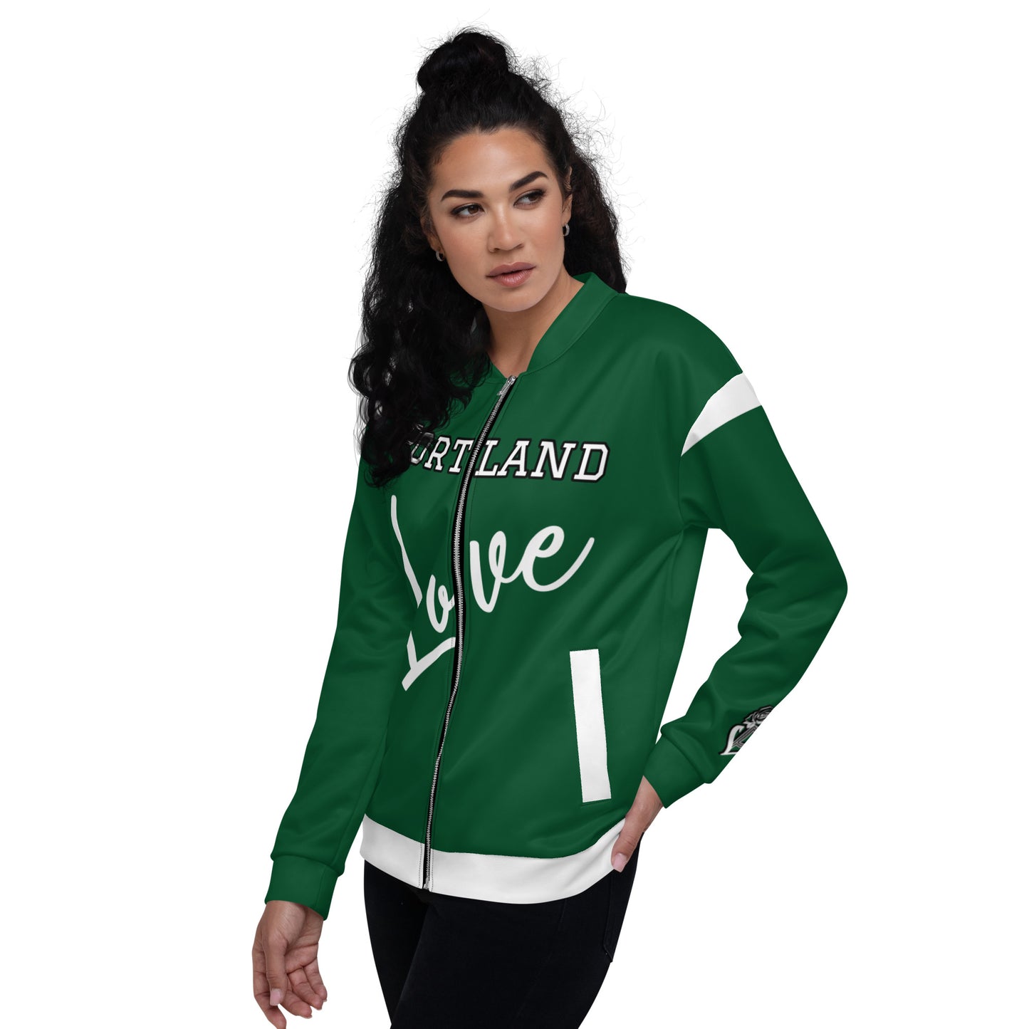 Block Style Forest Green Unisex Bomber Jacket image 3