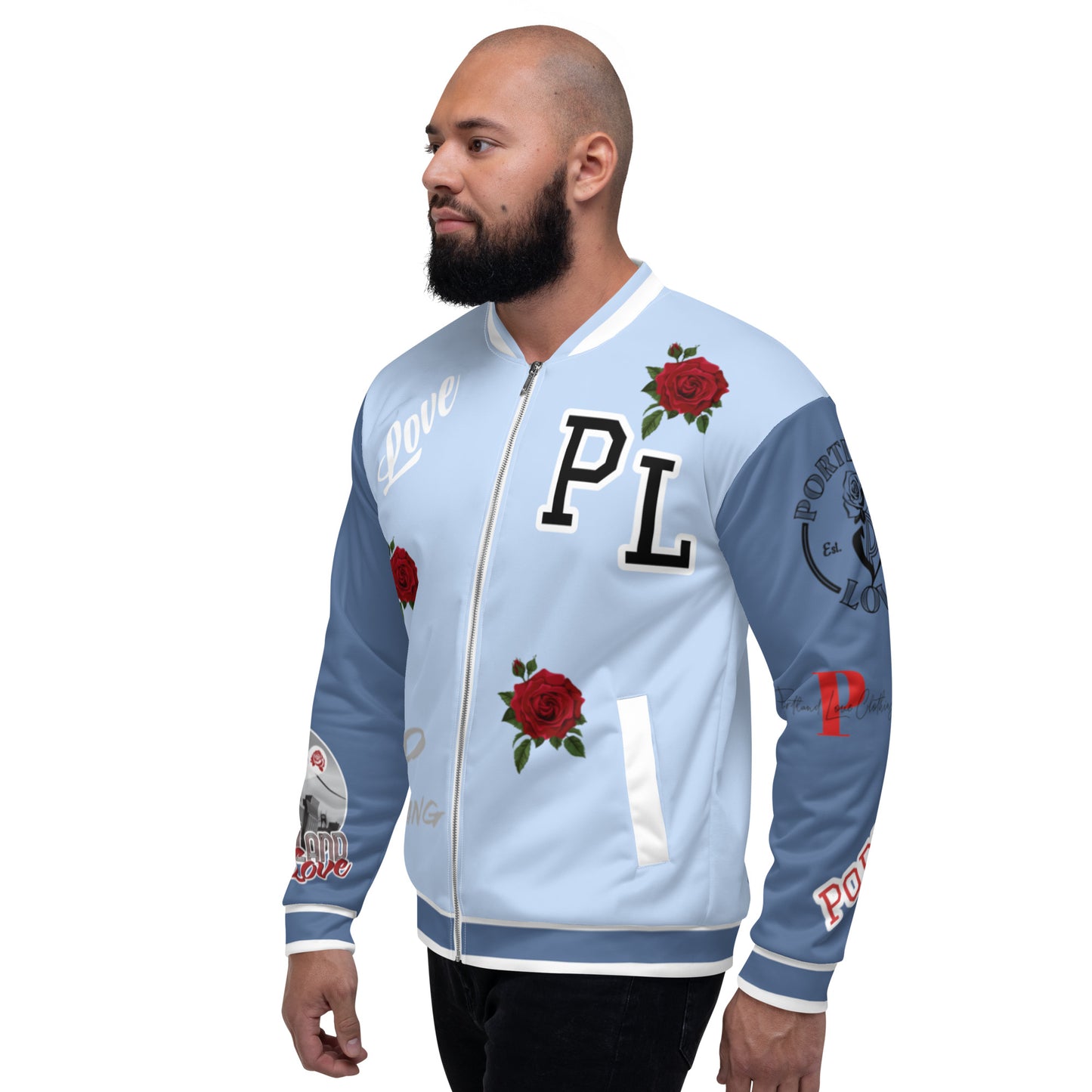 Hawkes Blue Portland Love Logo PL Rose Bomber Jacket image 3