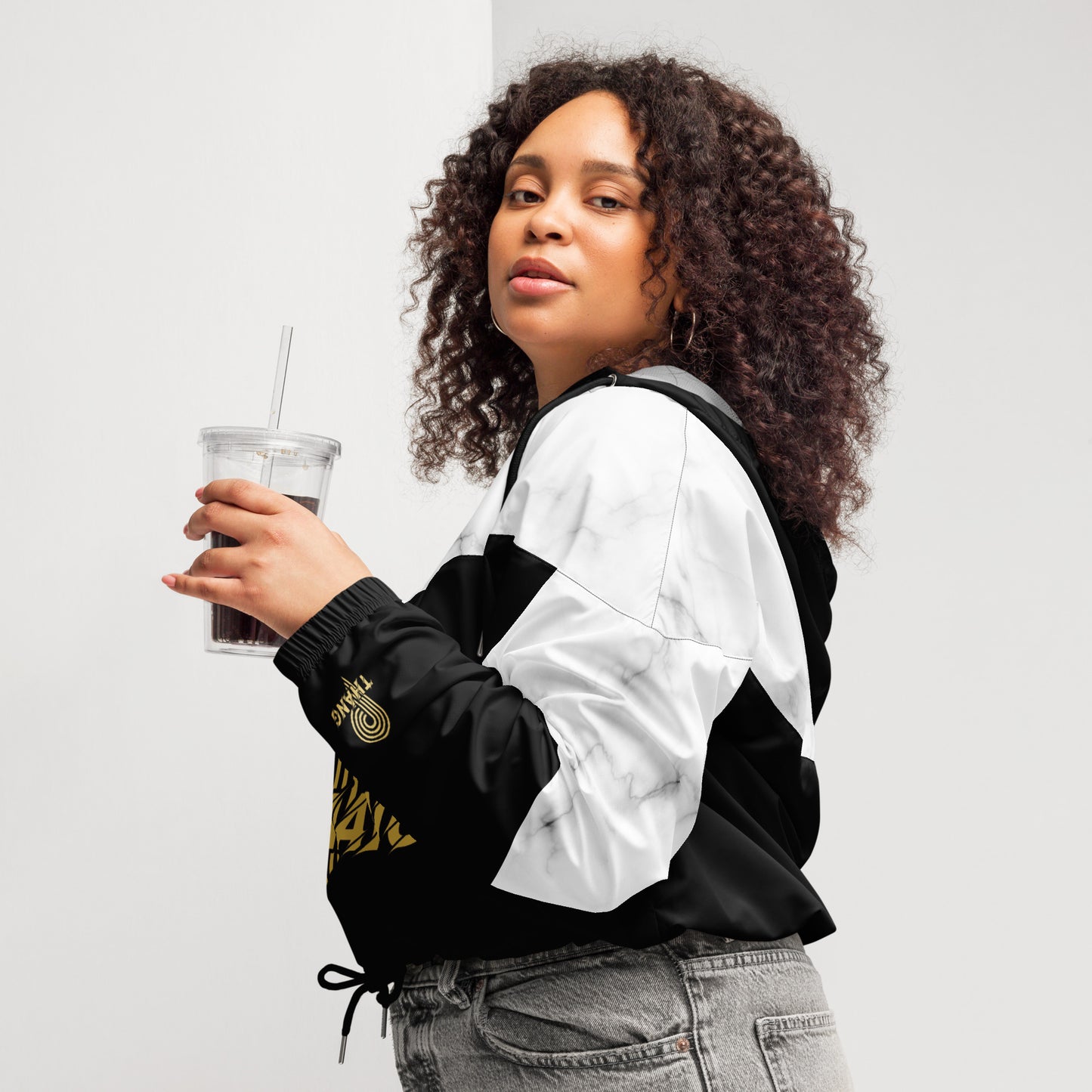 P-Thang White Marble Women’s Cropped Windbreaker image 2