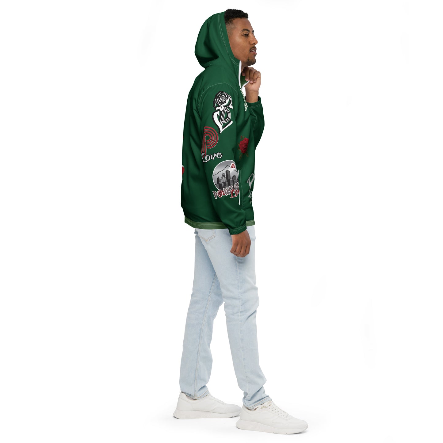 Portland Love Forest Green Logo Men’s Windbreaker image 13