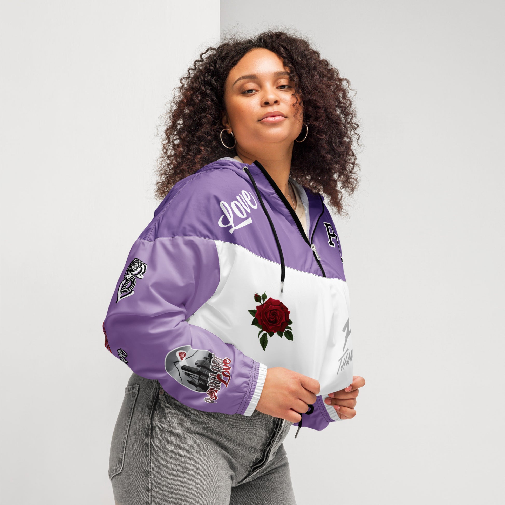 Portland Love Logos Purple Women’s Cropped Windbreaker image 3