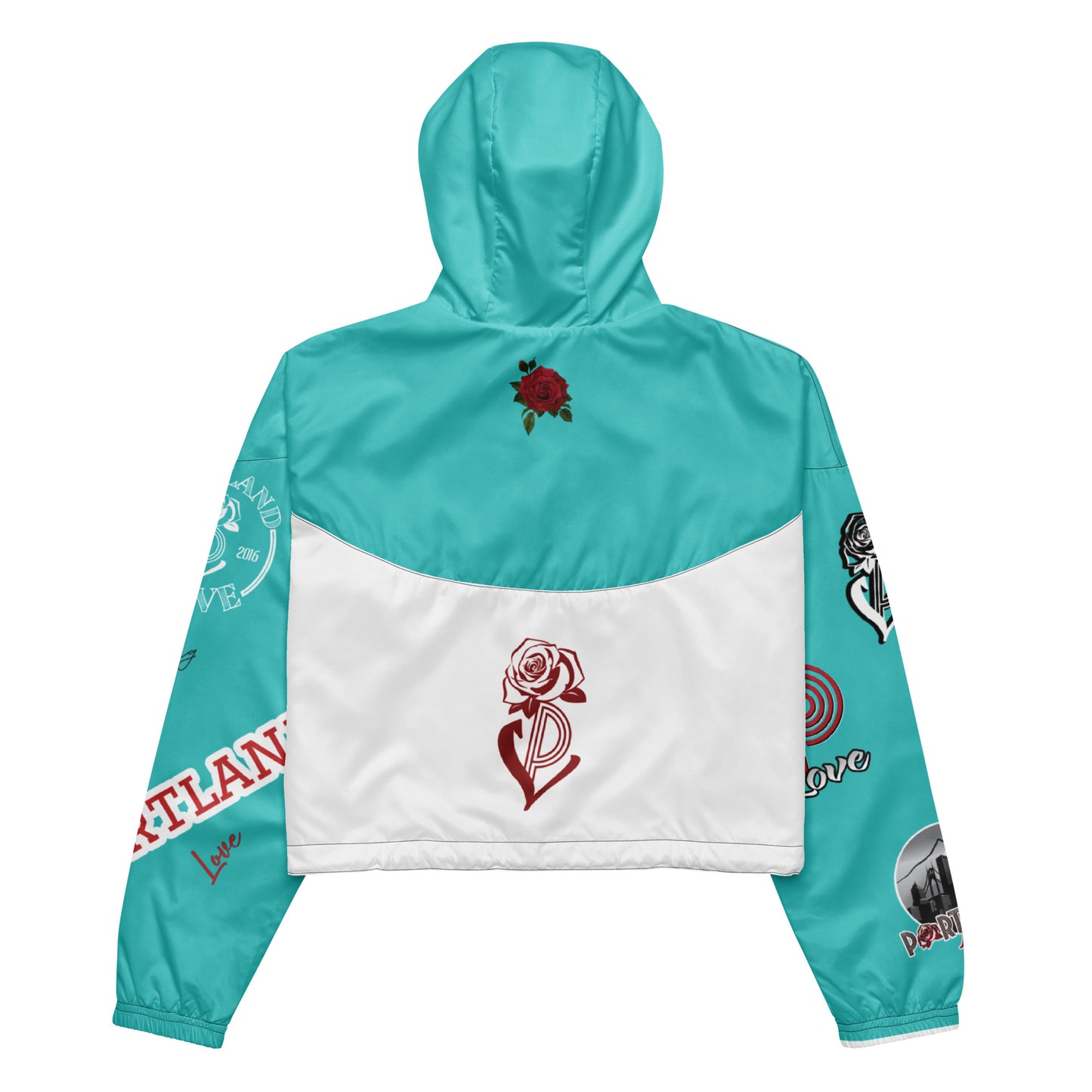 Portland Love Logos  Dark Terquioise Women’s Cropped Windbreaker image 10