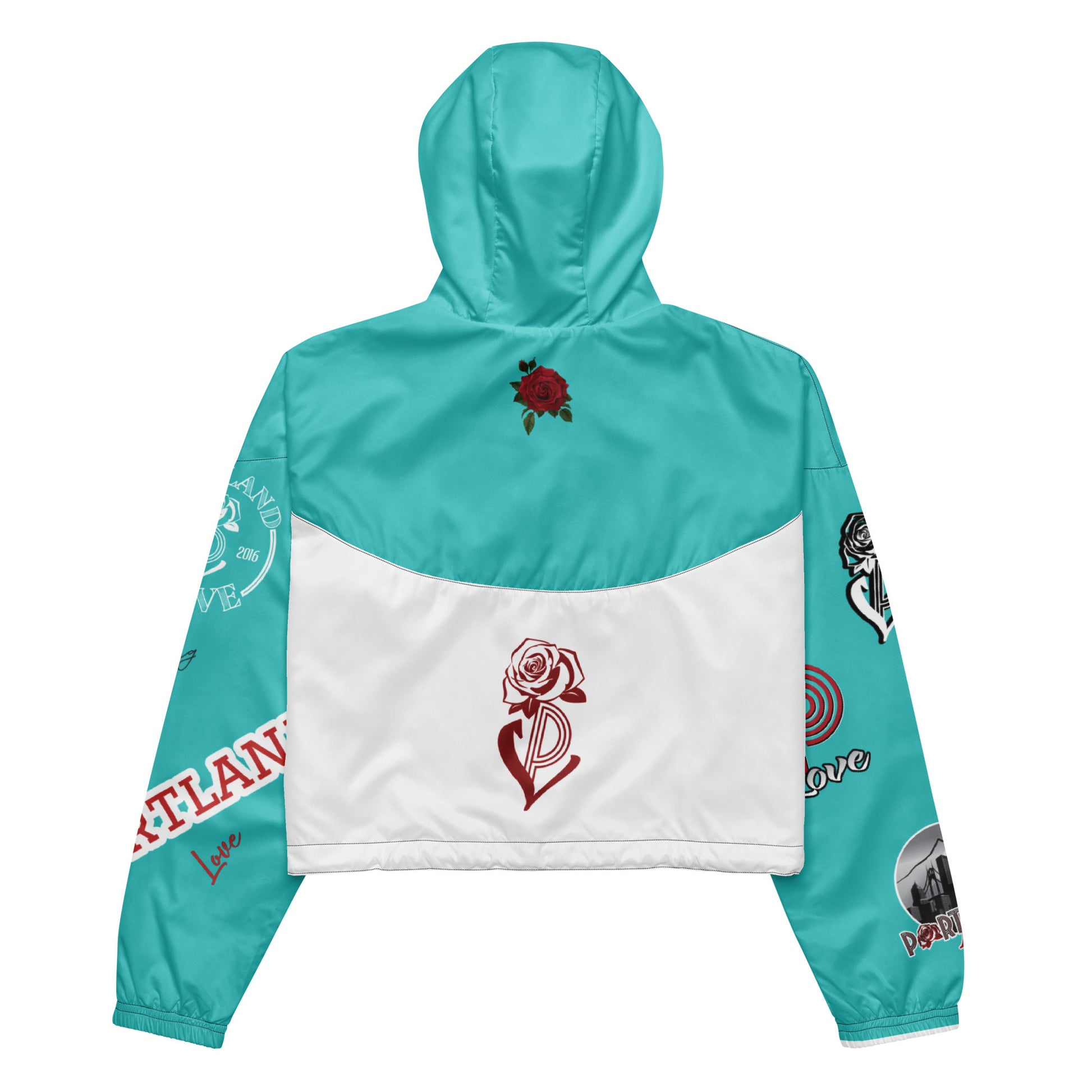 Portland Love Logos  Dark Terquioise Women’s Cropped Windbreaker image 10