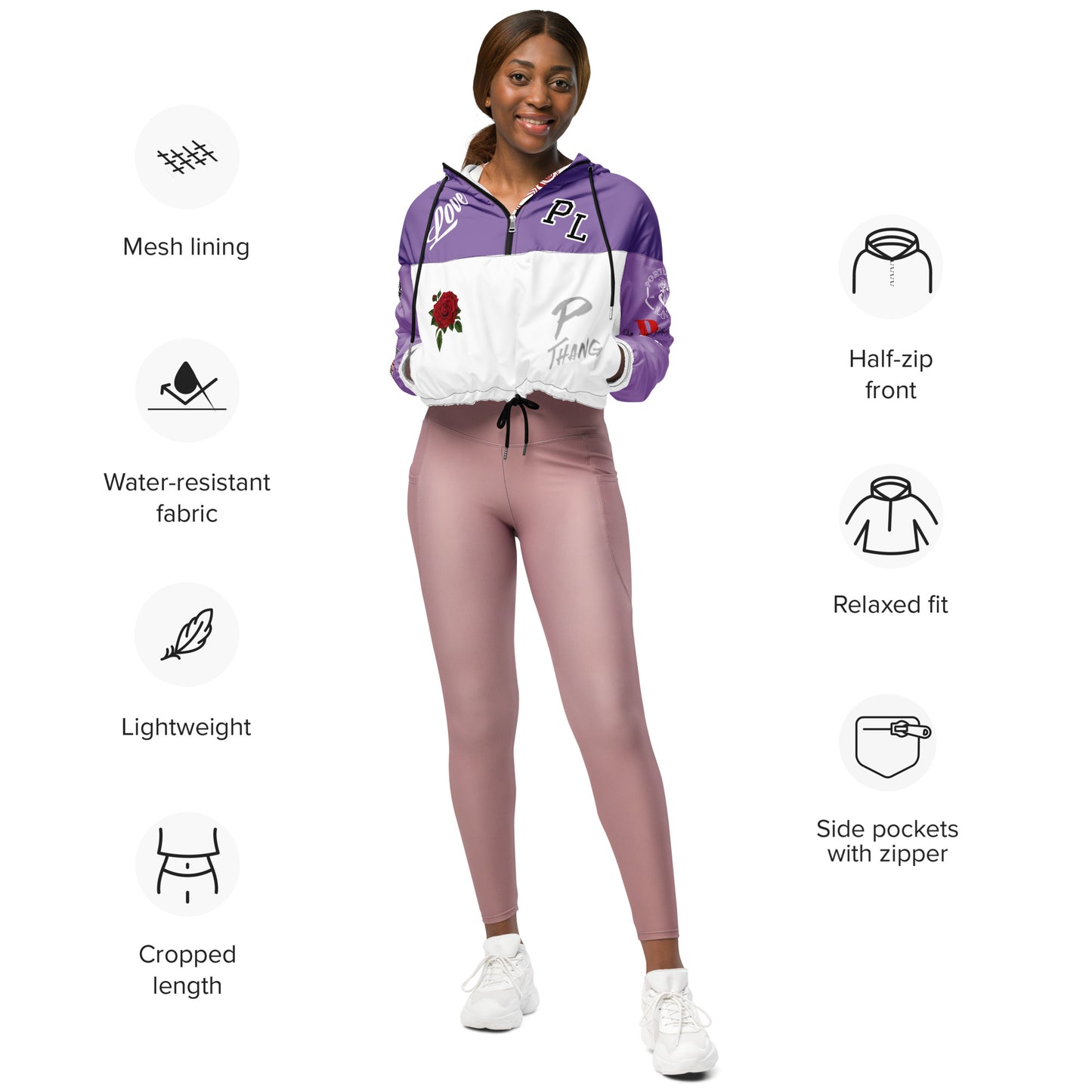 Portland Love Logos Purple Women’s Cropped Windbreaker image 10