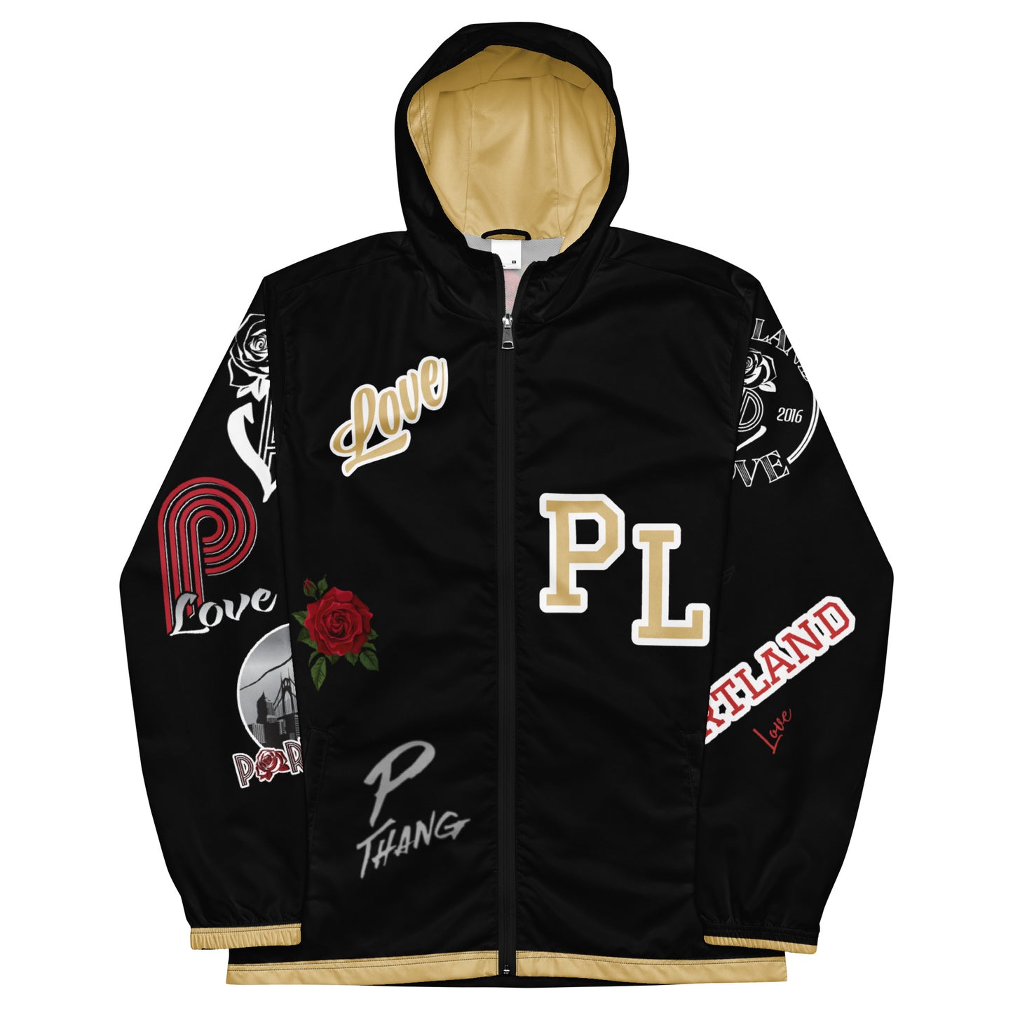 Black and Gold Logo Men’s Windbreaker image 5
