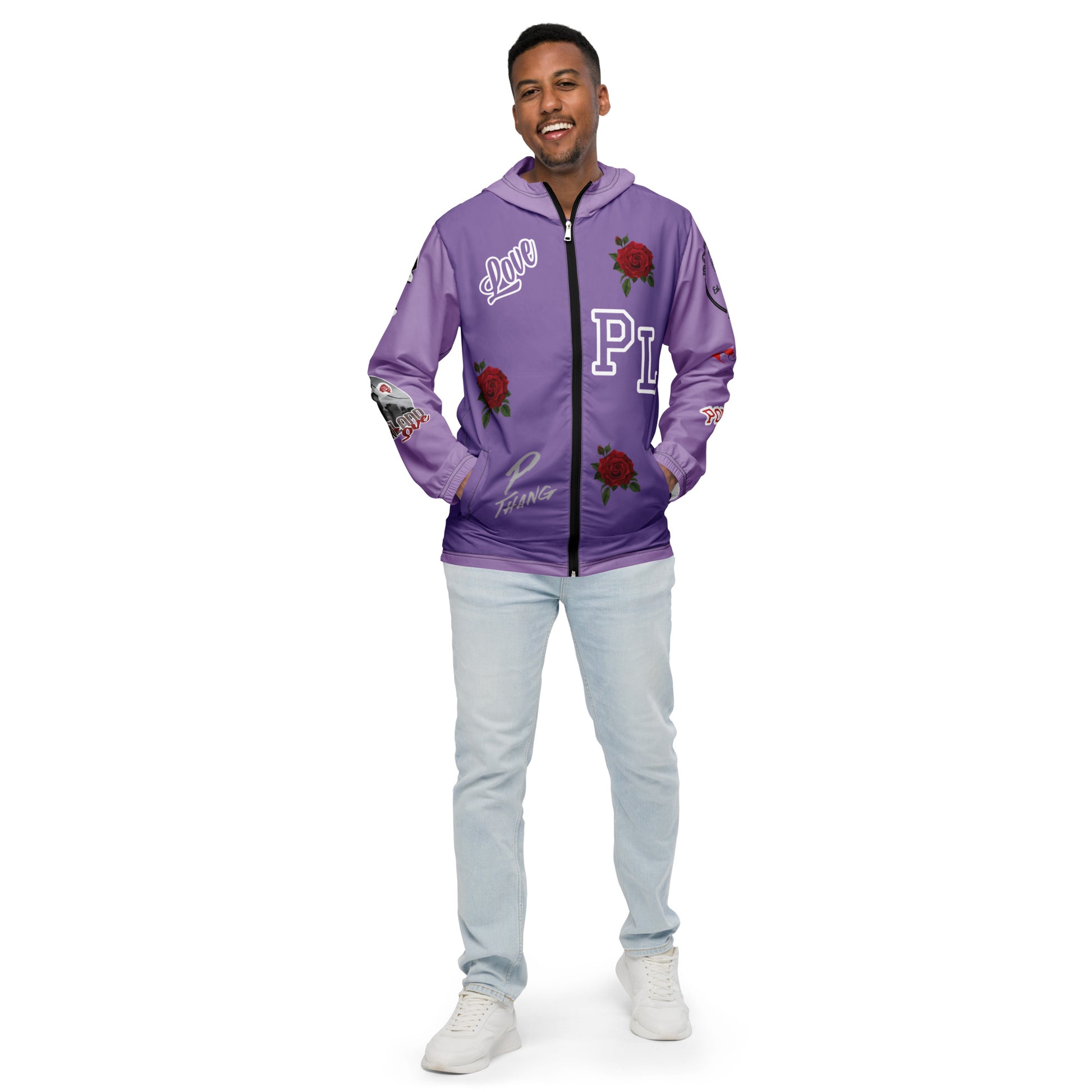 Portland Love Purple Logo Men’s Windbreaker image 8