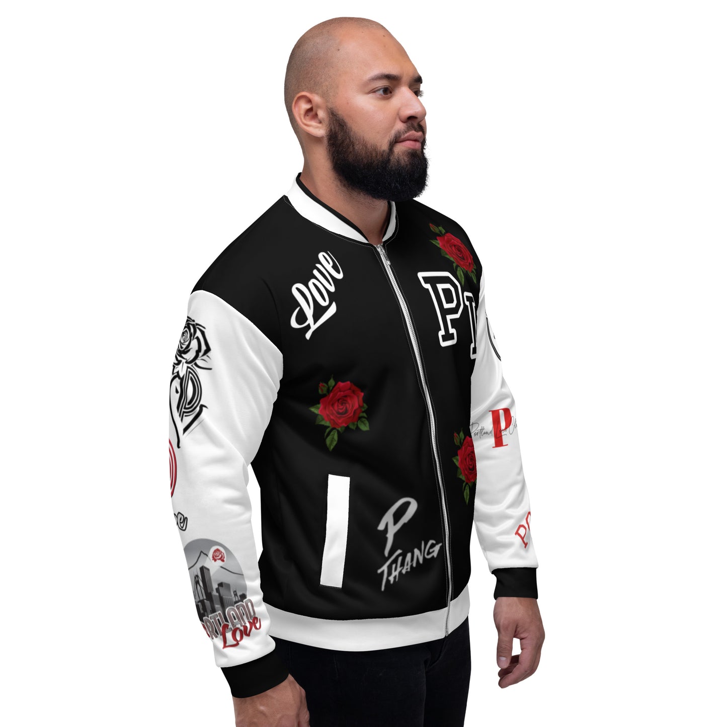 Portland Love Logo PL-Rose Bomber Jacket (Black) image 2