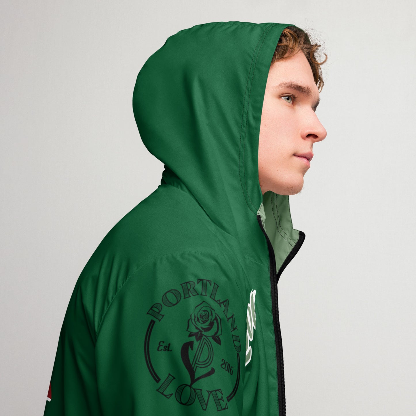 Portland Love Forest Green Logo Men’s Windbreaker image 2