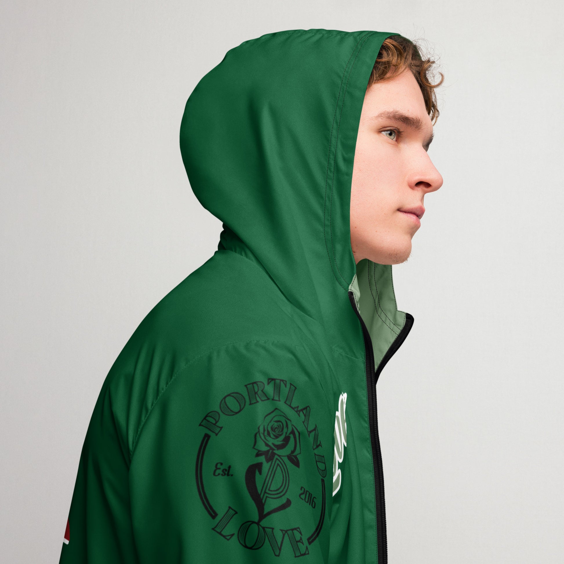 Portland Love Forest Green Logo Men’s Windbreaker image 2