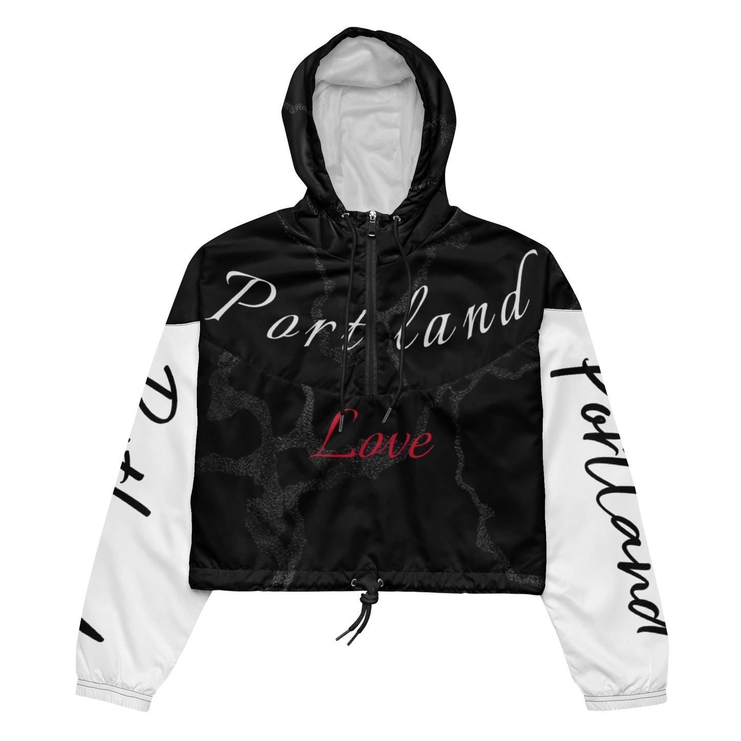 Portland Love Black Marble Women’s Cropped Windbreaker image 0