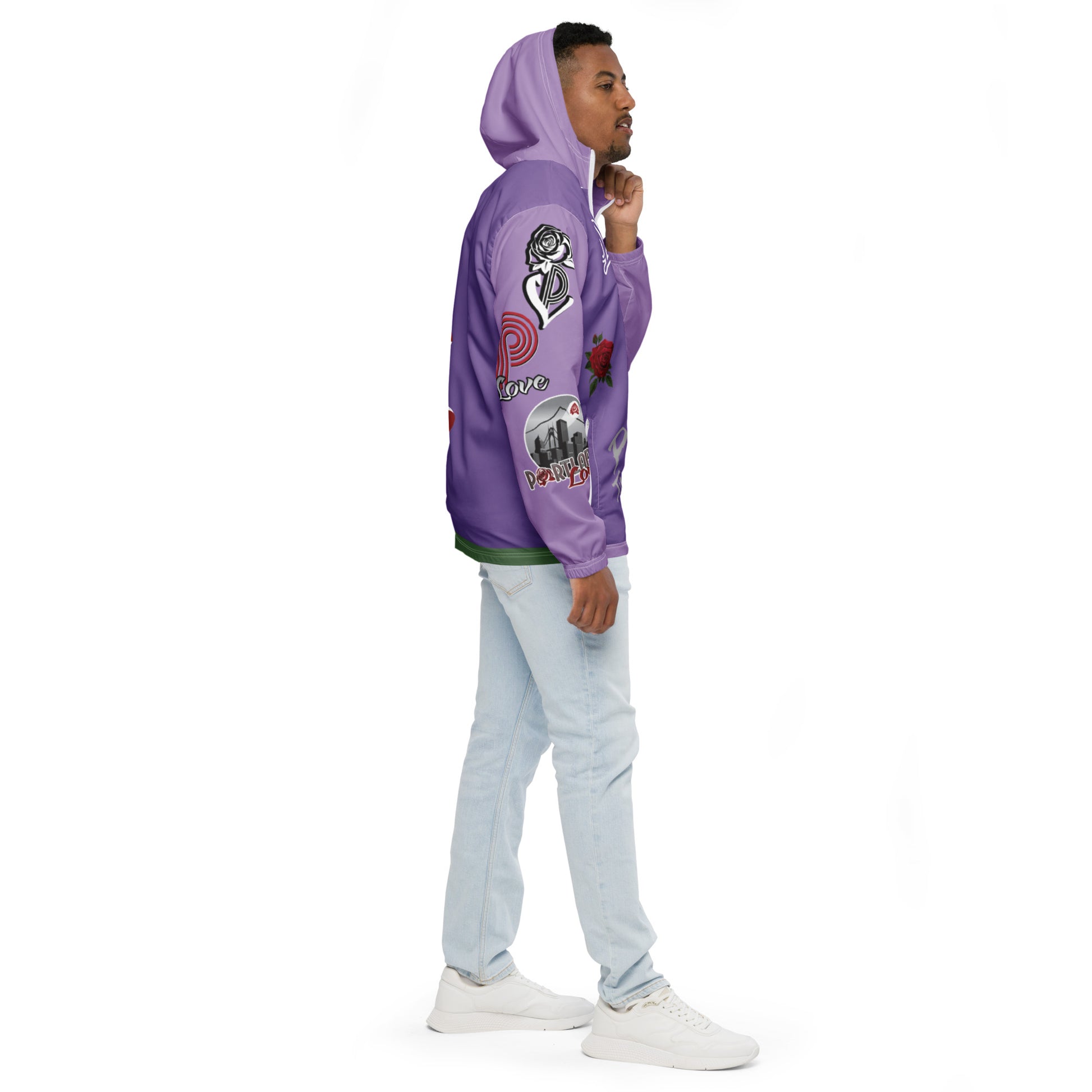Portland Love Purple Logo Men’s Windbreaker image 14