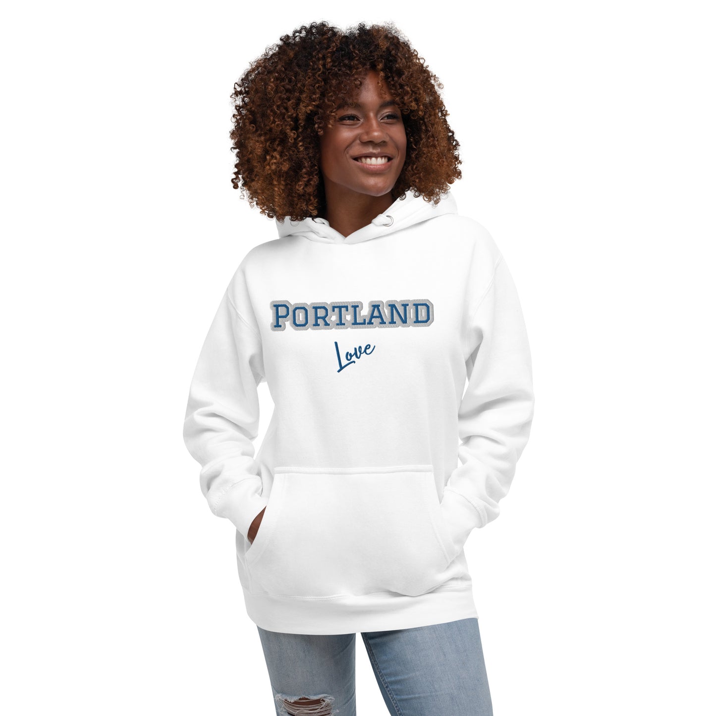 Block Style Royal/White Embroidered Unisex Hoodie image 44