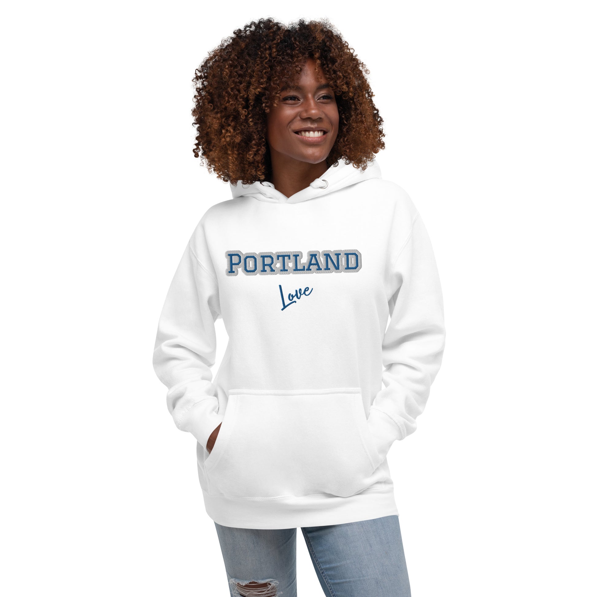 Block Style Royal/White Embroidered Unisex Hoodie image 44