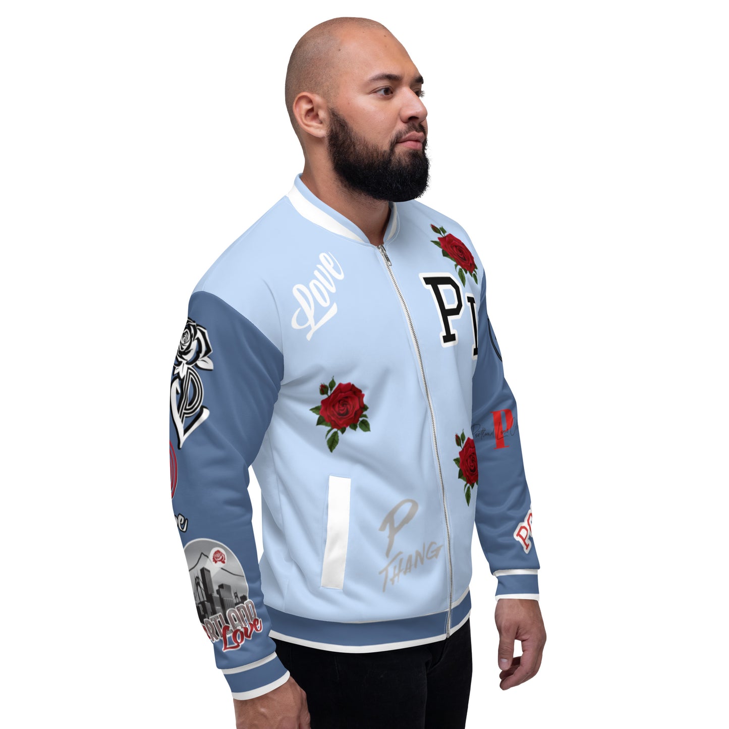 Hawkes Blue Portland Love Logo PL Rose Bomber Jacket image 2