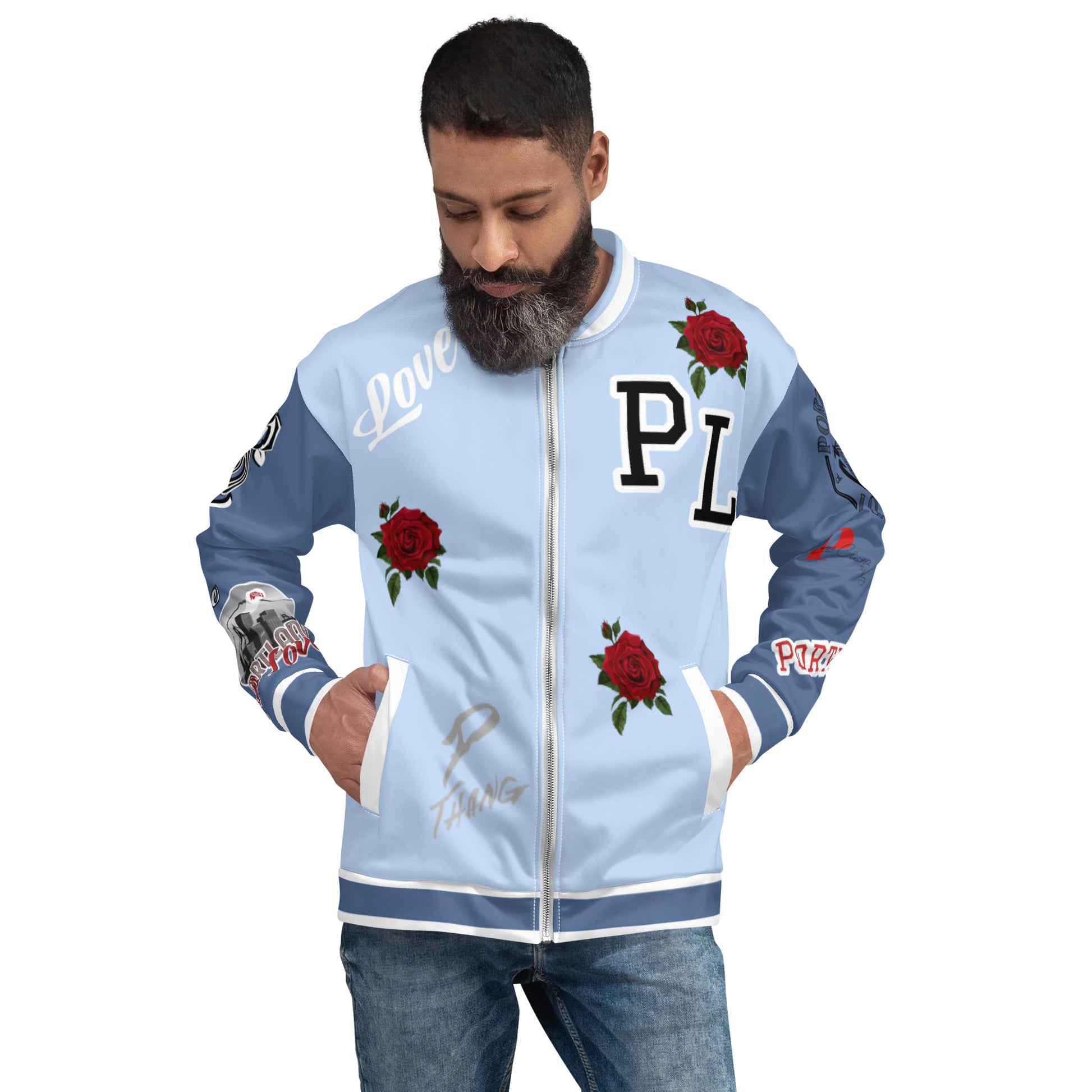 Hawkes Blue Portland Love Logo PL Rose Bomber Jacket image 5